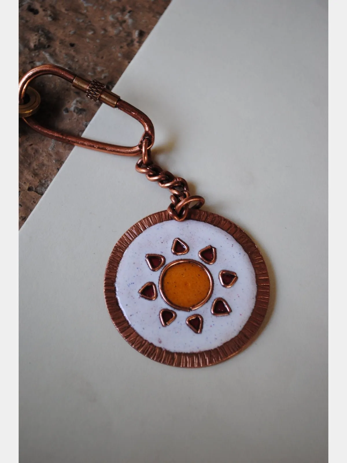 Handcrafted Copper Enamel Keychains (Set of 3) - Clouds/Moon/Sun