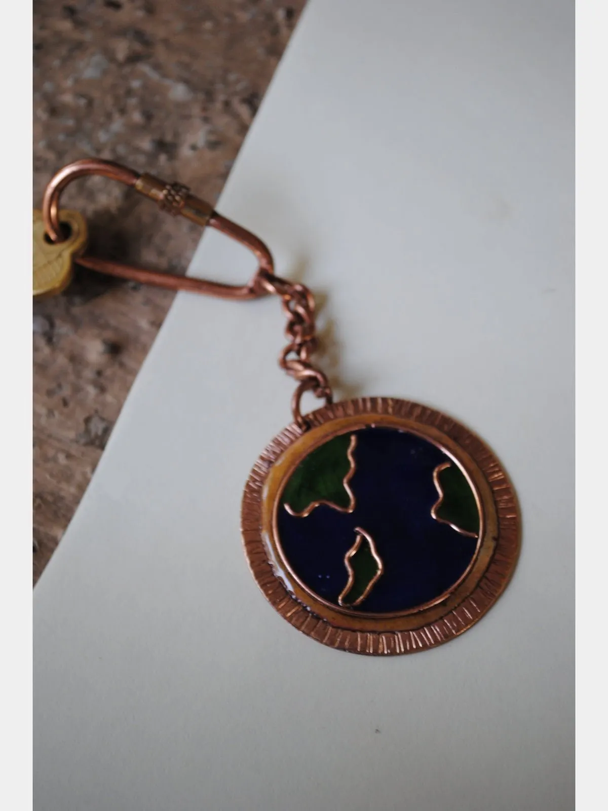 Handcrafted Copper Enamel Keychains (Set of 3) - Clouds/Sun/Earth
