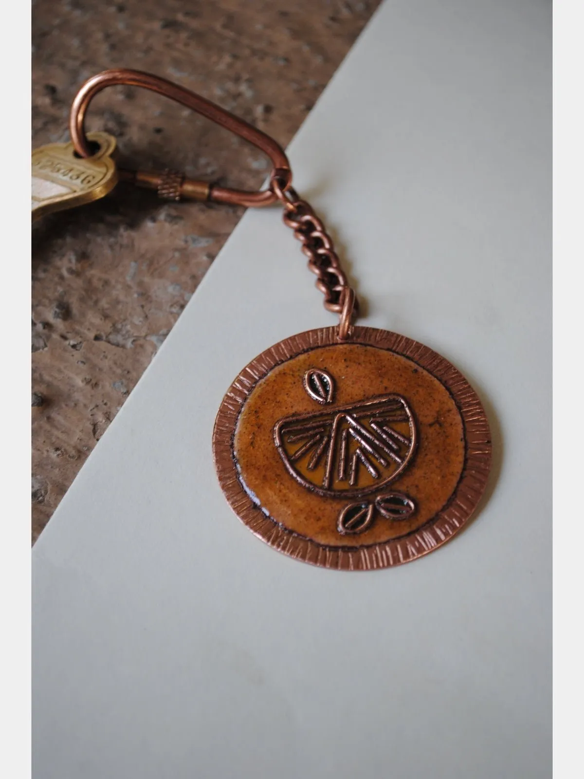 Handcrafted Copper Enamel Keychains (Set of 3) - Tea/Lemonade/Heart