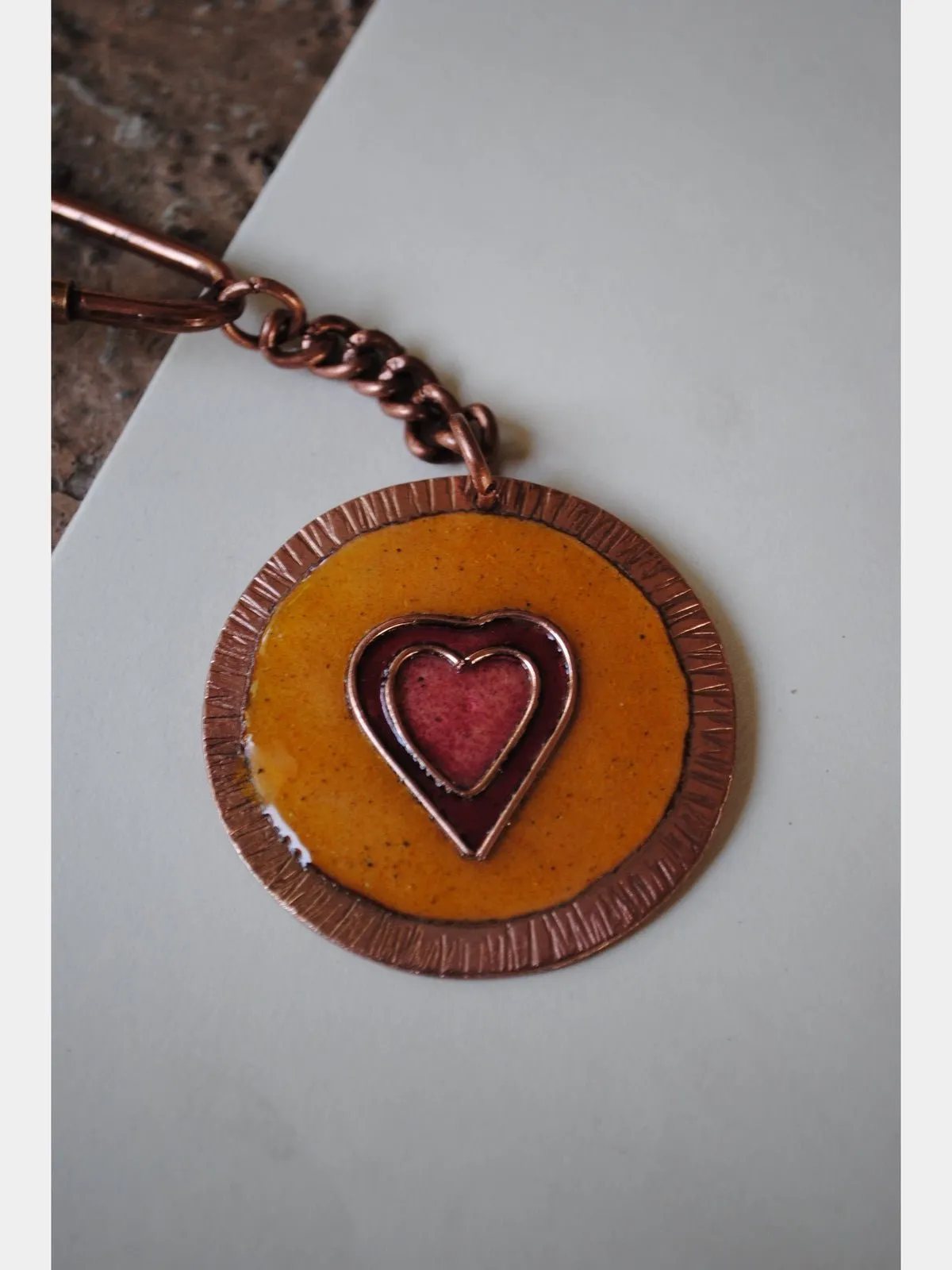 Handcrafted Copper Enamel Keychains (Set of 3) - Tea/Lemonade/Heart