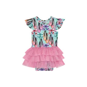 Irina - Ruffled Cap Sleeve Tulle Skirt Bodysuit - Select Size
