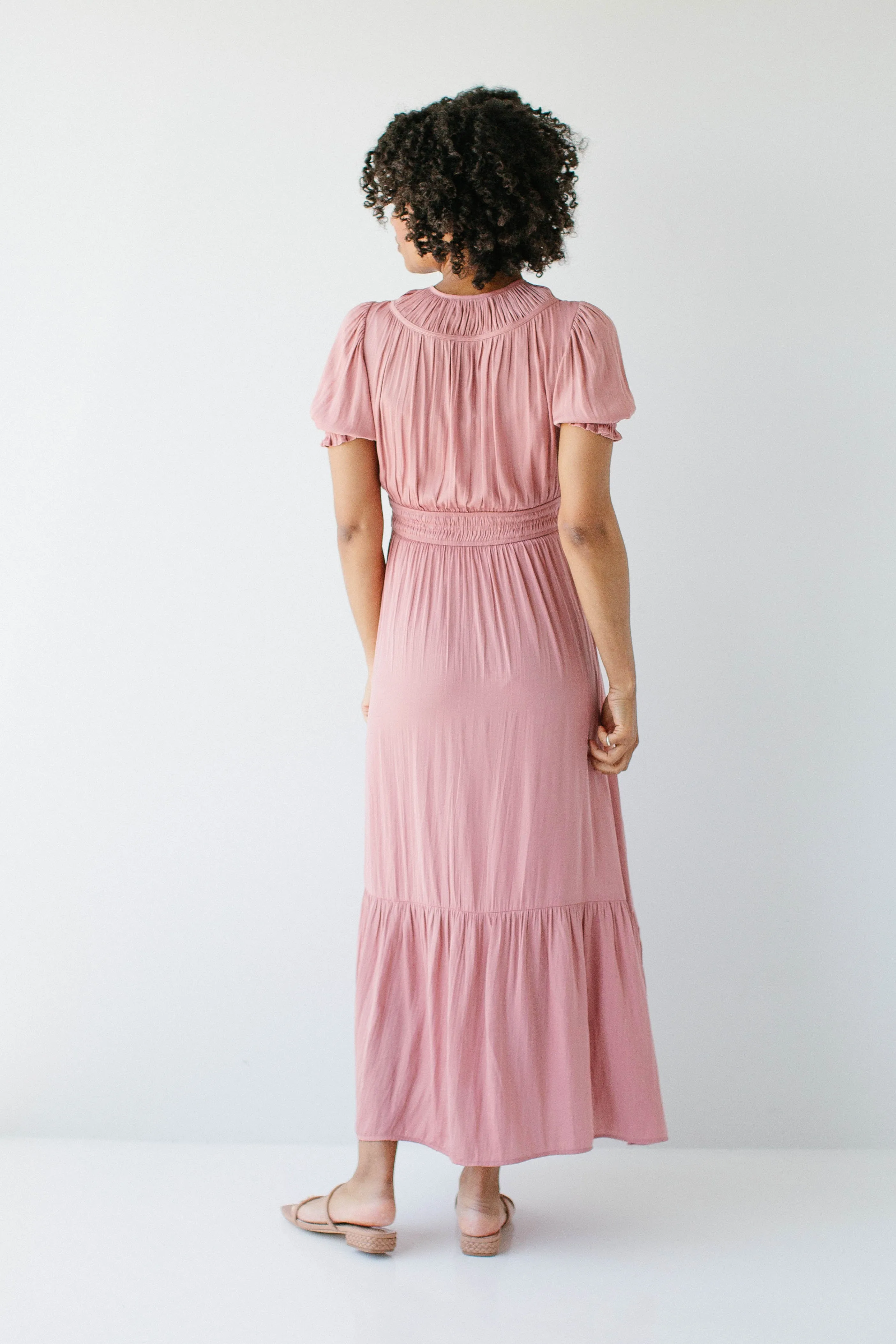 'Isabelle' Smocked Detail Maxi Dress in Soft Pink
