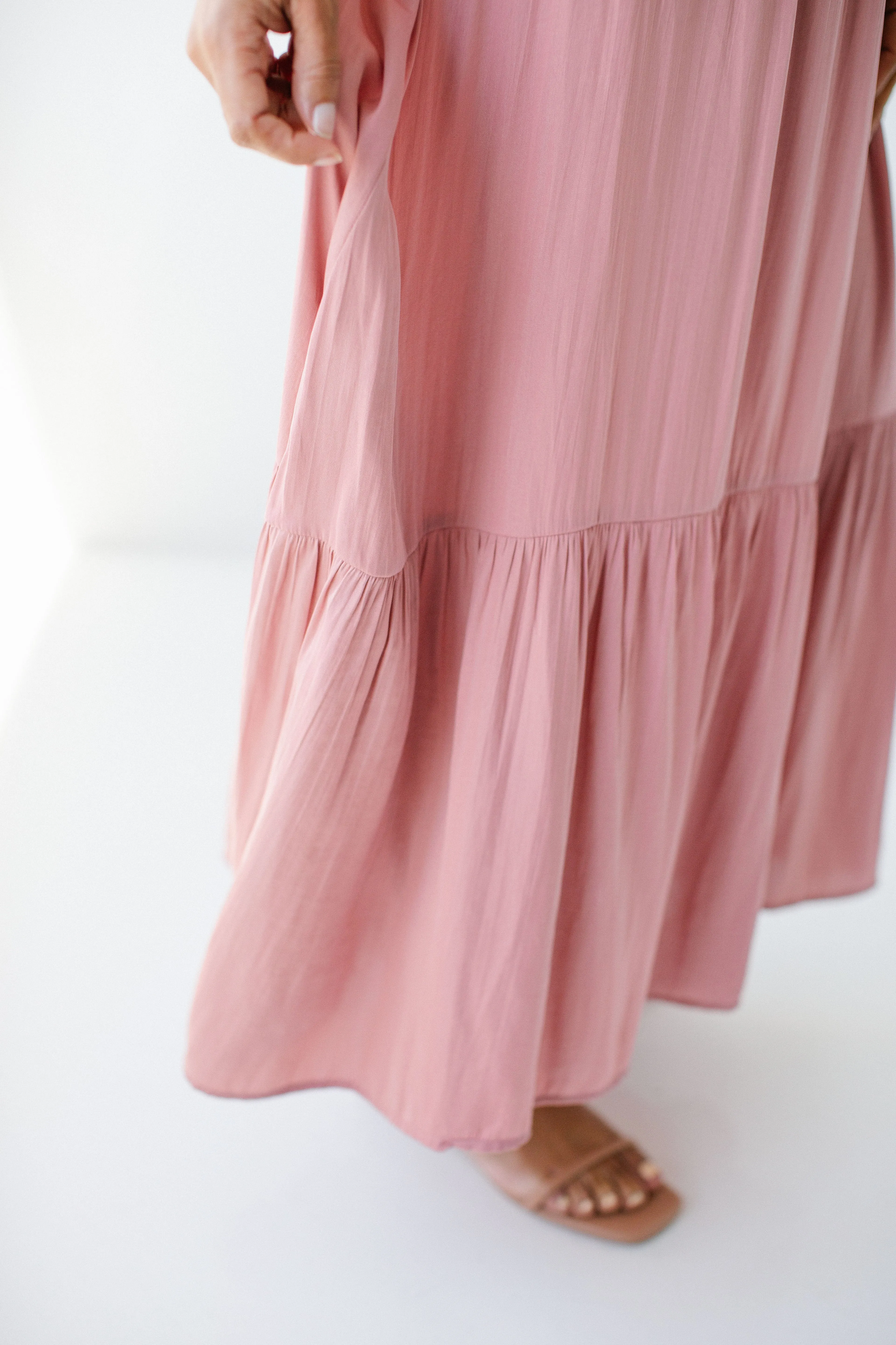 'Isabelle' Smocked Detail Maxi Dress in Soft Pink