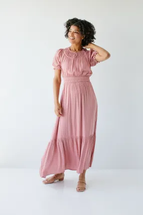 'Isabelle' Smocked Detail Maxi Dress in Soft Pink