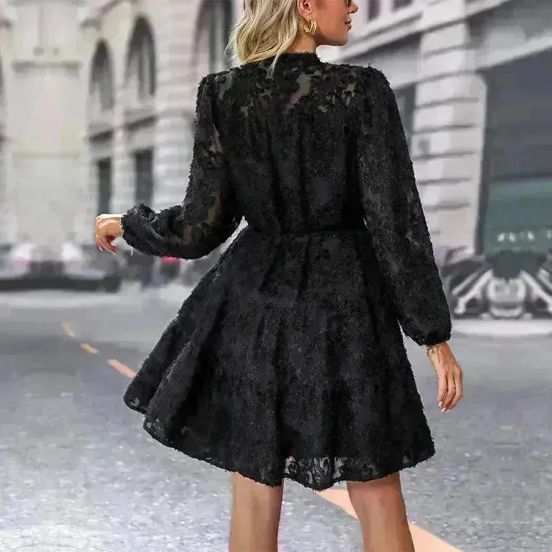 Lace Tied Long Sleeve Dress Fashion Midi Dresses Womens Clothing