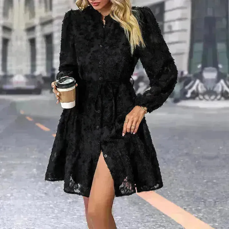 Lace Tied Long Sleeve Dress Fashion Midi Dresses Womens Clothing