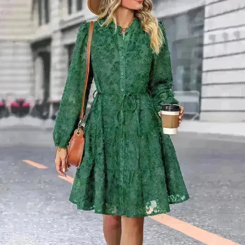 Lace Tied Long Sleeve Dress Fashion Midi Dresses Womens Clothing