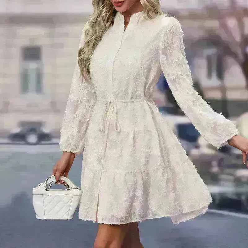 Lace Tied Long Sleeve Dress Fashion Midi Dresses Womens Clothing