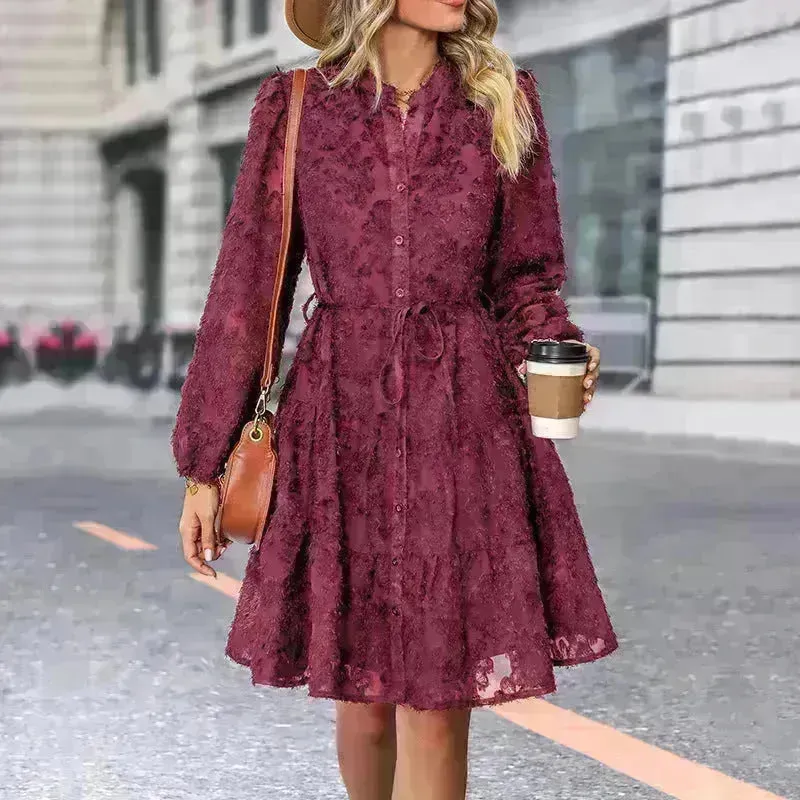 Lace Tied Long Sleeve Dress Fashion Midi Dresses Womens Clothing