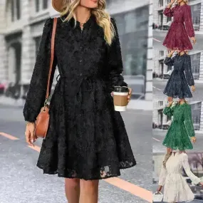 Lace Tied Long Sleeve Dress Fashion Midi Dresses Womens Clothing