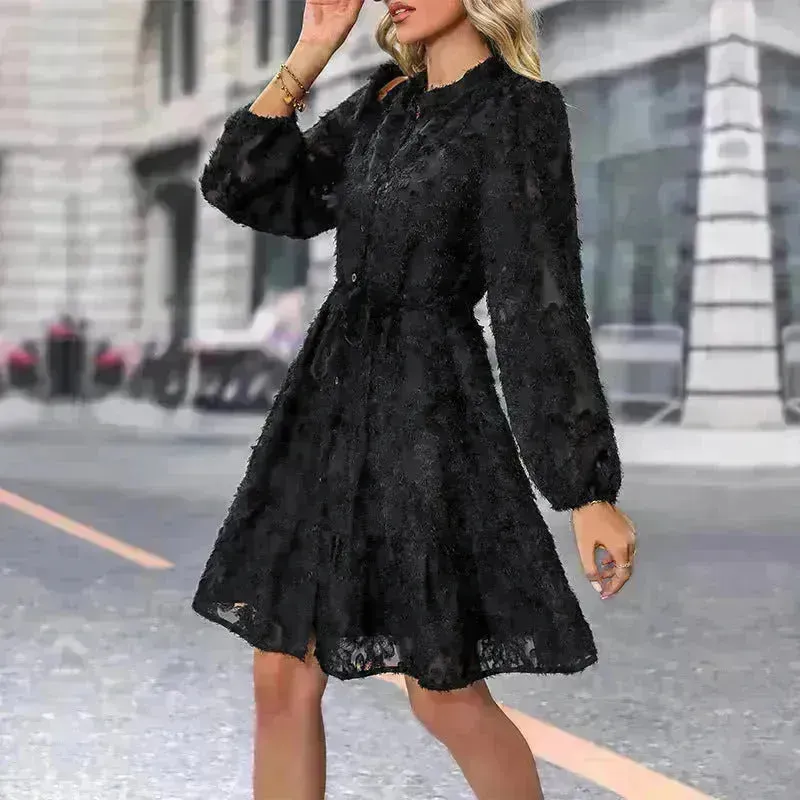 Lace Tied Long Sleeve Dress Fashion Midi Dresses Womens Clothing