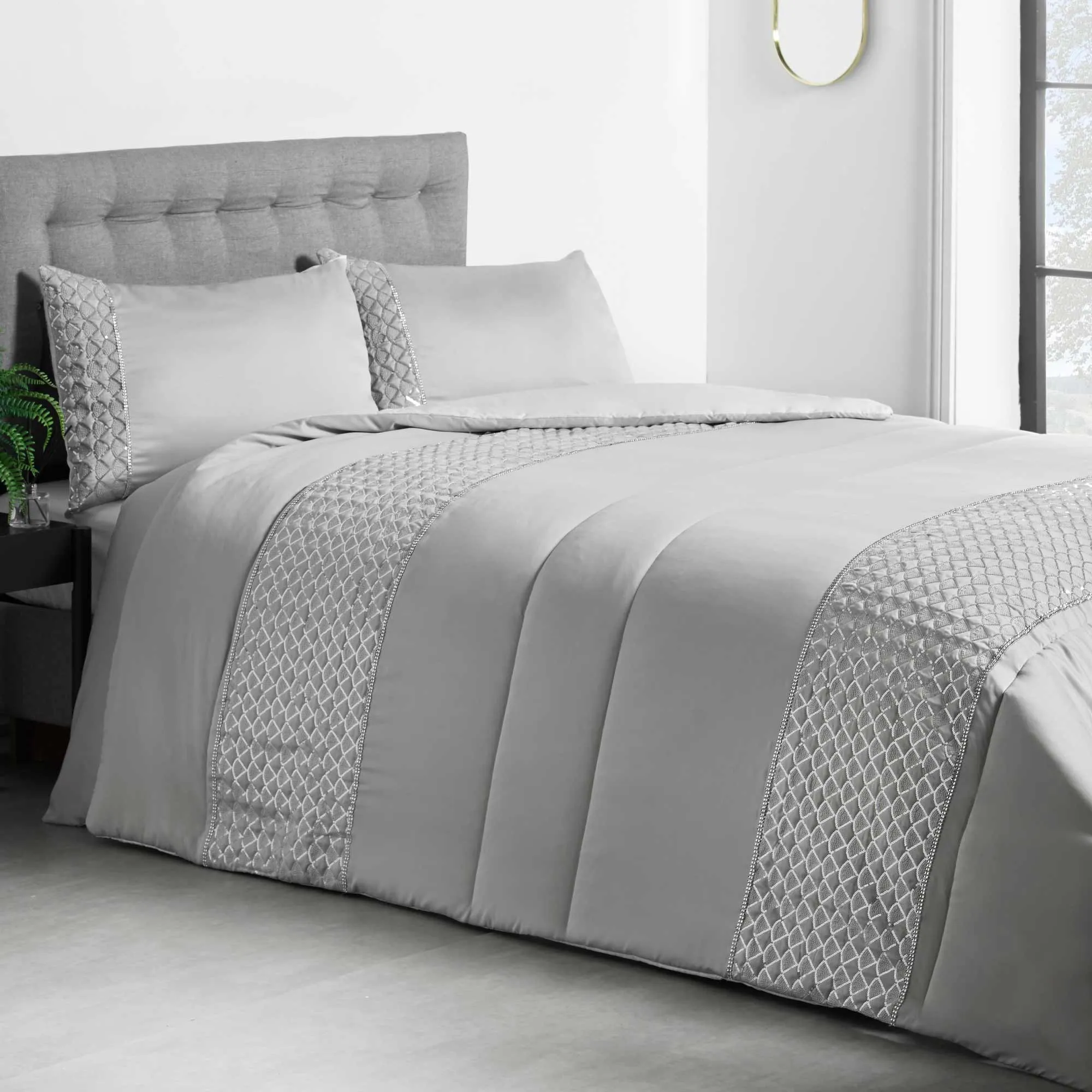 Lewis's Charlotte Sequin Panel Luxury Duvet Set - Silver