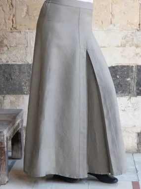 Linen Topstitched Pleat Maxi Skirt