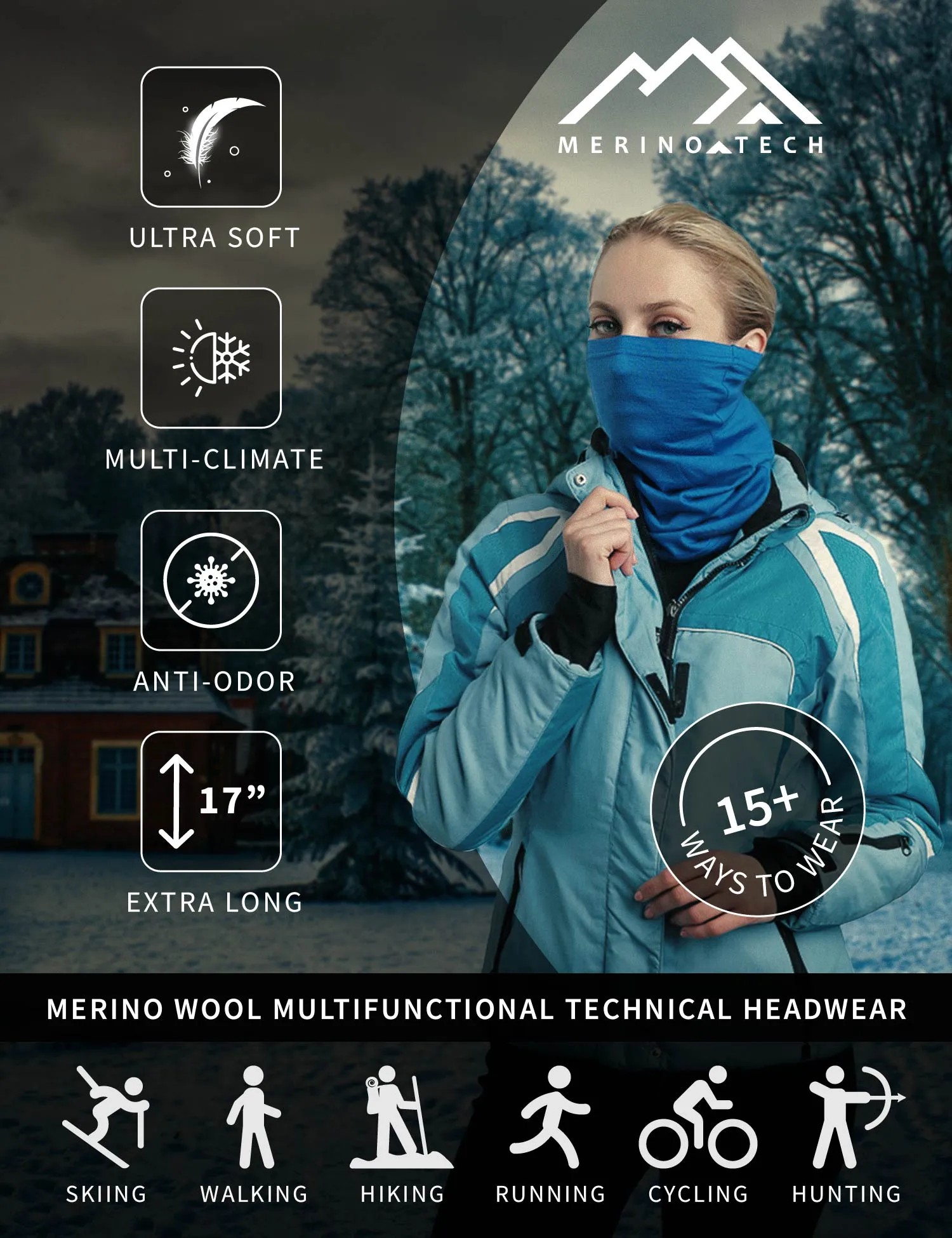 Merino Neck Gaiter 165 Grey Marl