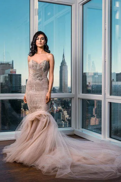 Mermaid Light Peach Wedding Gown