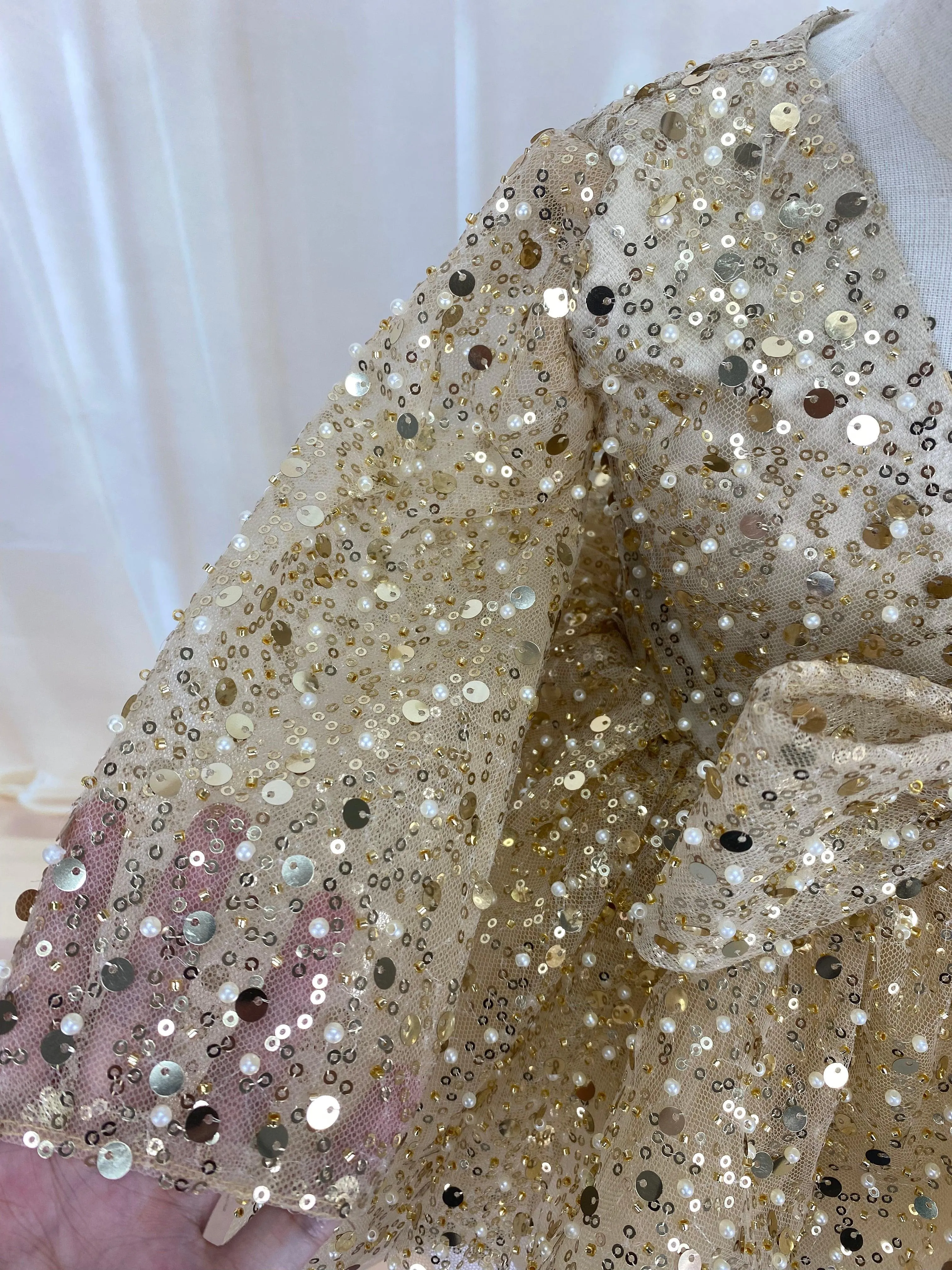 New baby dress long sleeve sequined fluffy tail party evening dress