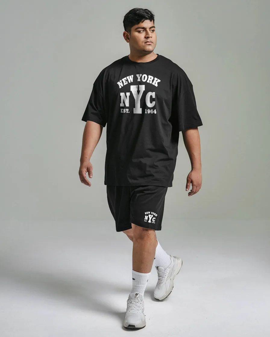 New York Cotton Mens T Shirt and Shorts Combo Set (Plus size)