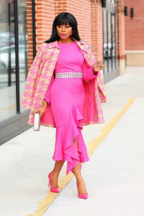 Pink Asymmetrical long Ruffle Dress
