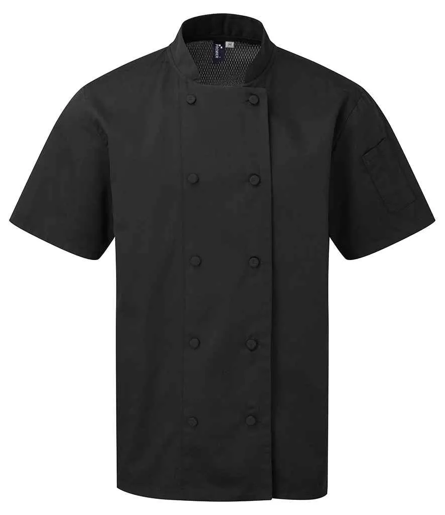 Premier Coolchecker® Short Sleeve Chef's Jacket | Black