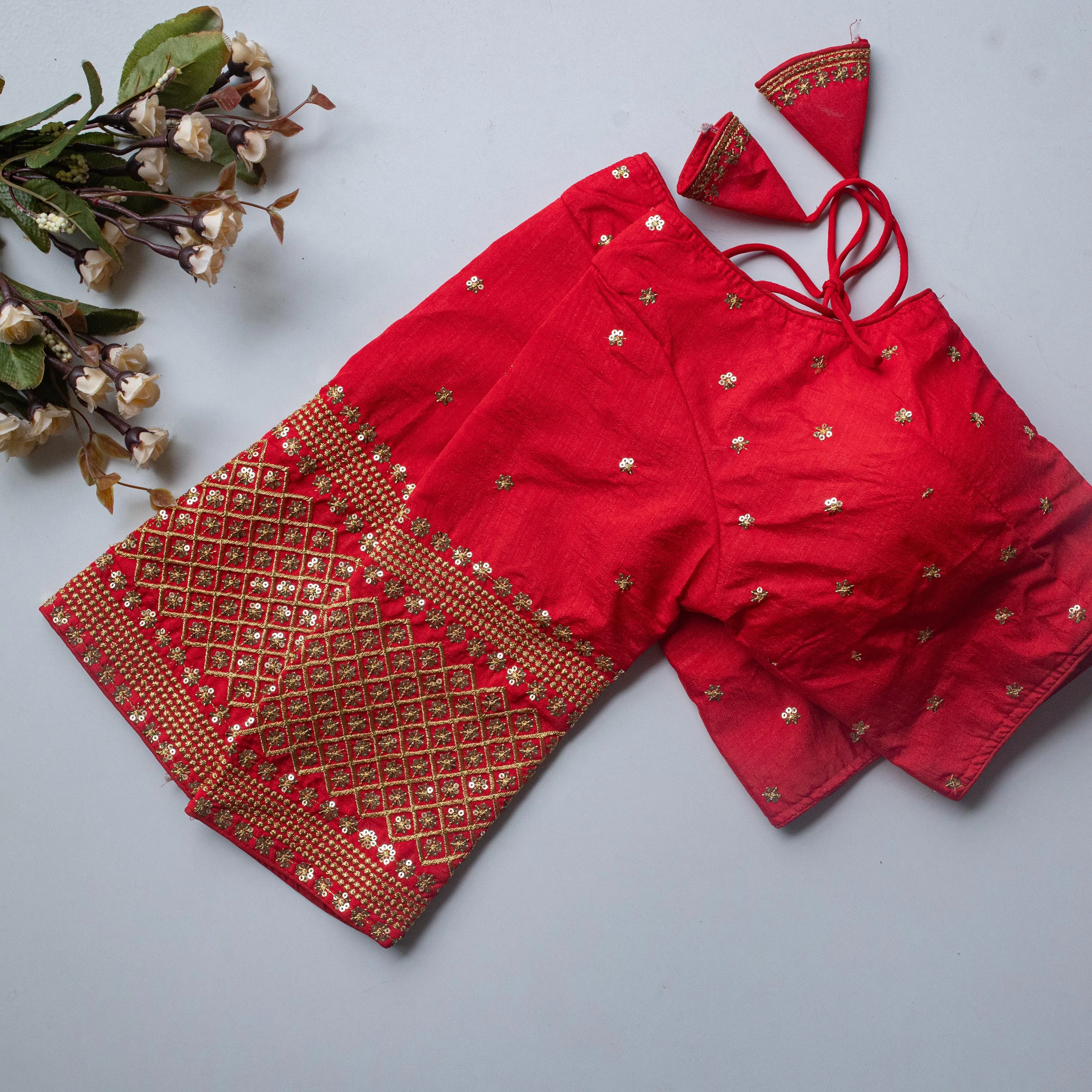 Red Kashish Silk Blouse with Beautiful Embroidery and Sequined Touch
