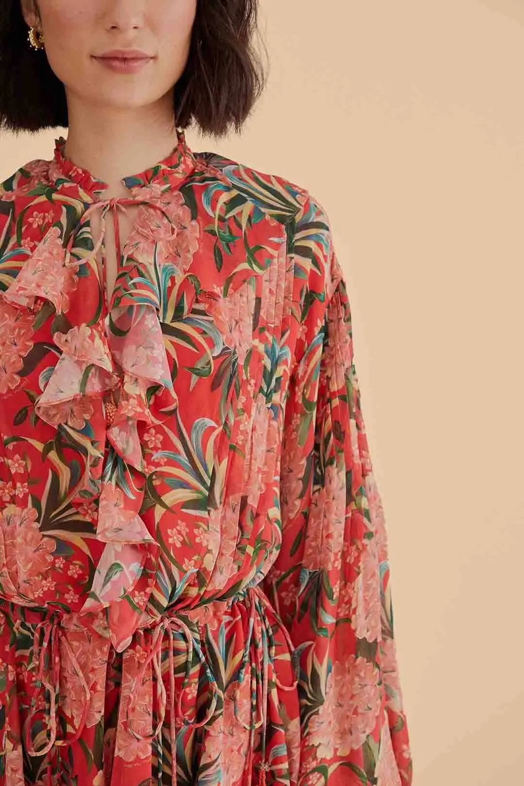 Red Pineapple Bloom V Neck Mini Dress