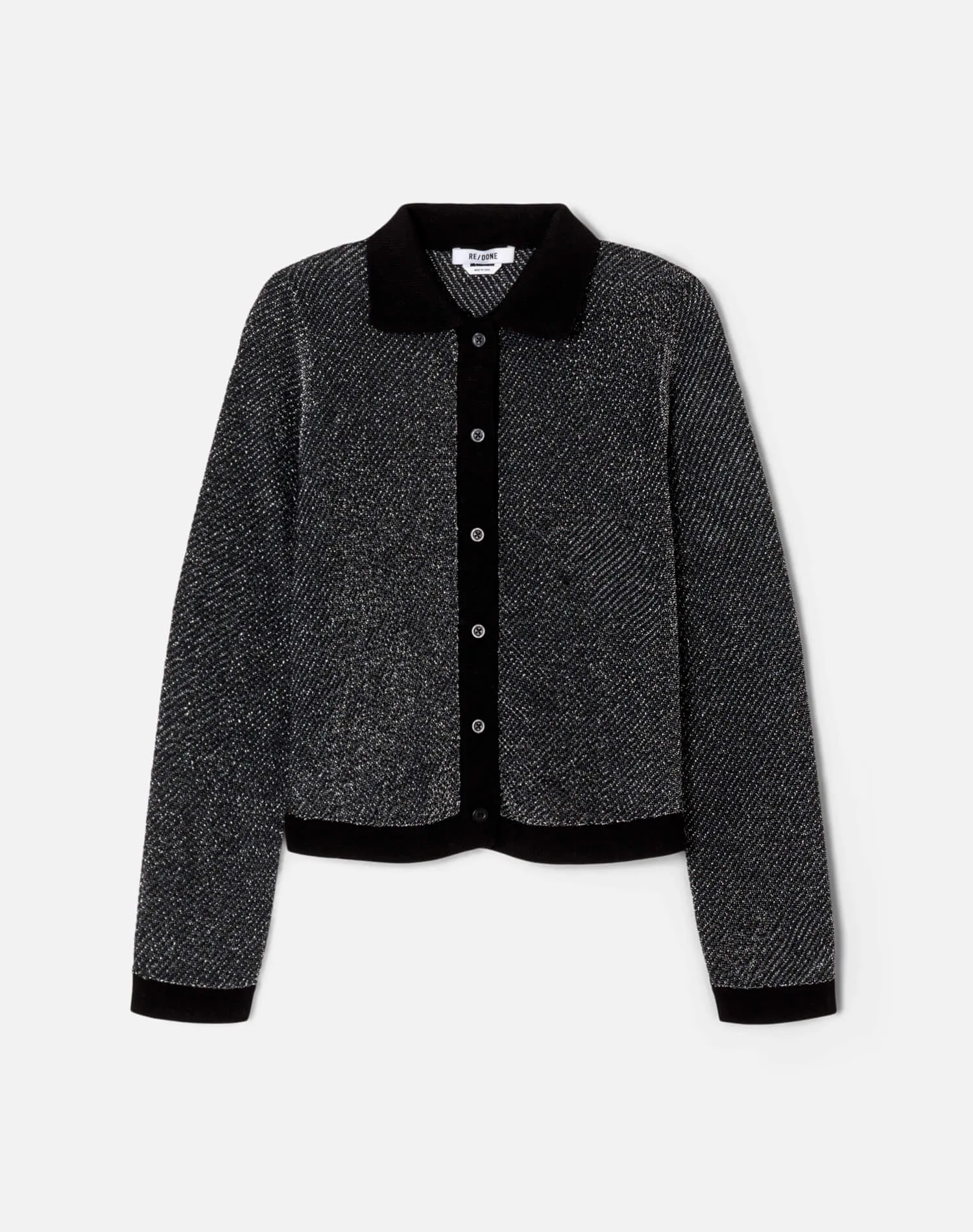Re/Done LUREX POLO CARDIGAN Black & Silver