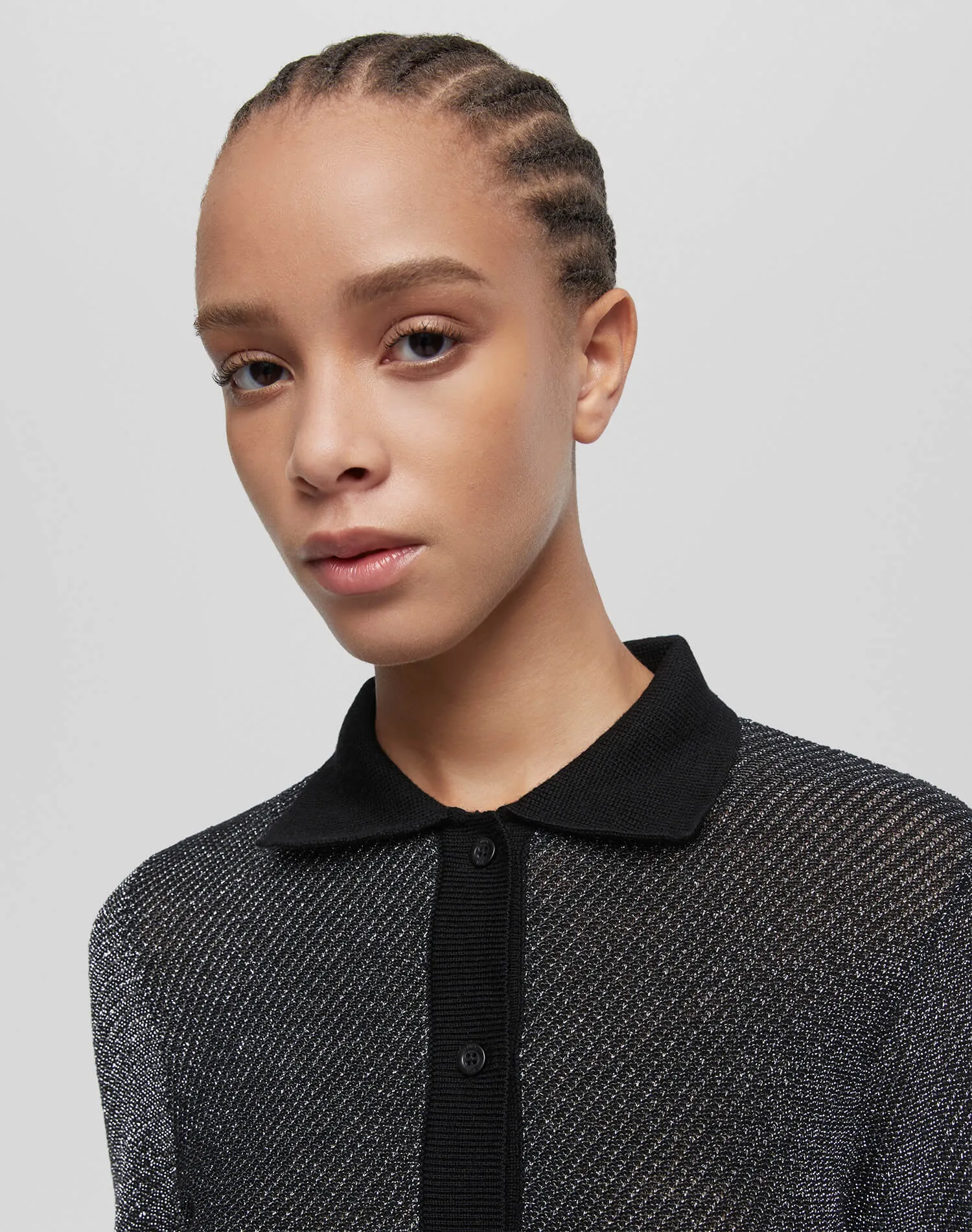 Re/Done LUREX POLO CARDIGAN Black & Silver