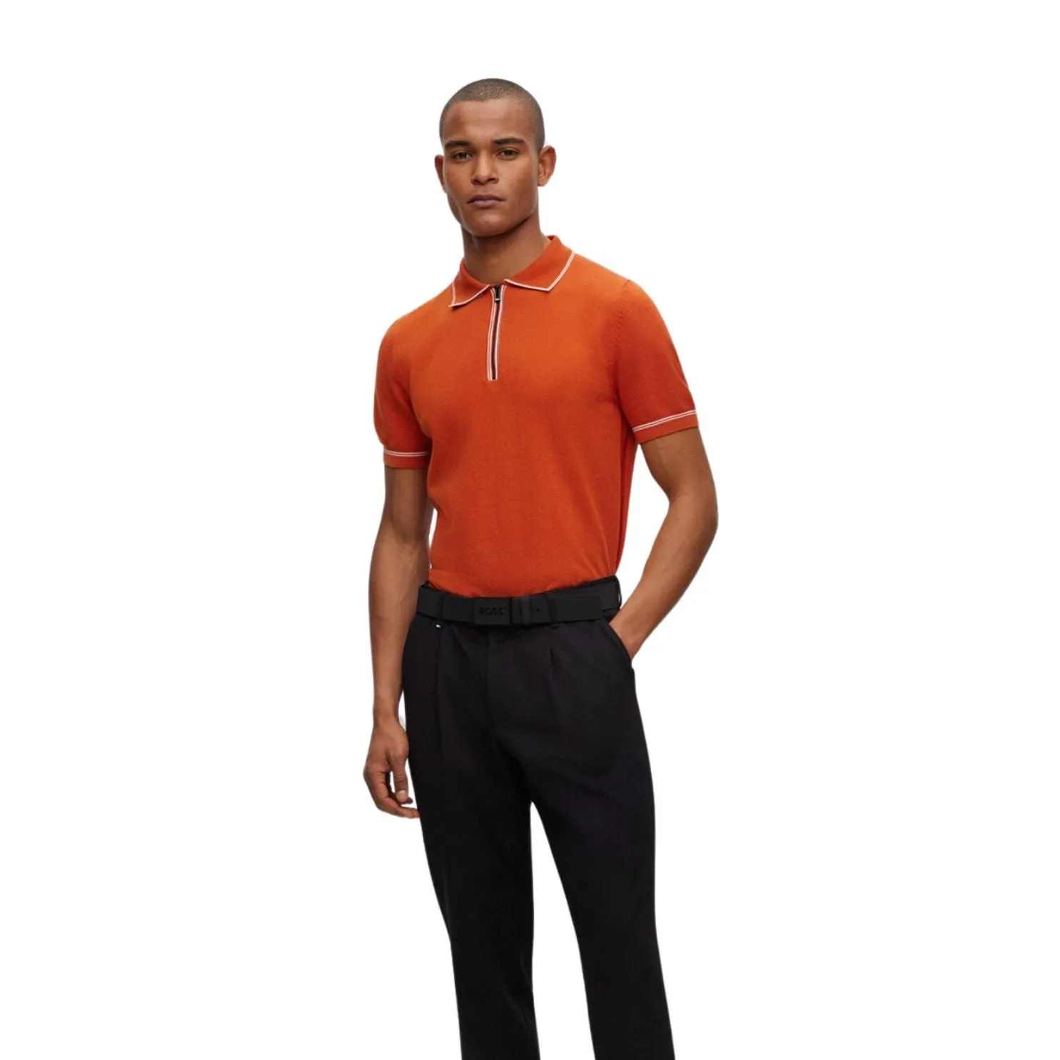 Regular Fit Polo Sweater with Zip Placket- 50495396