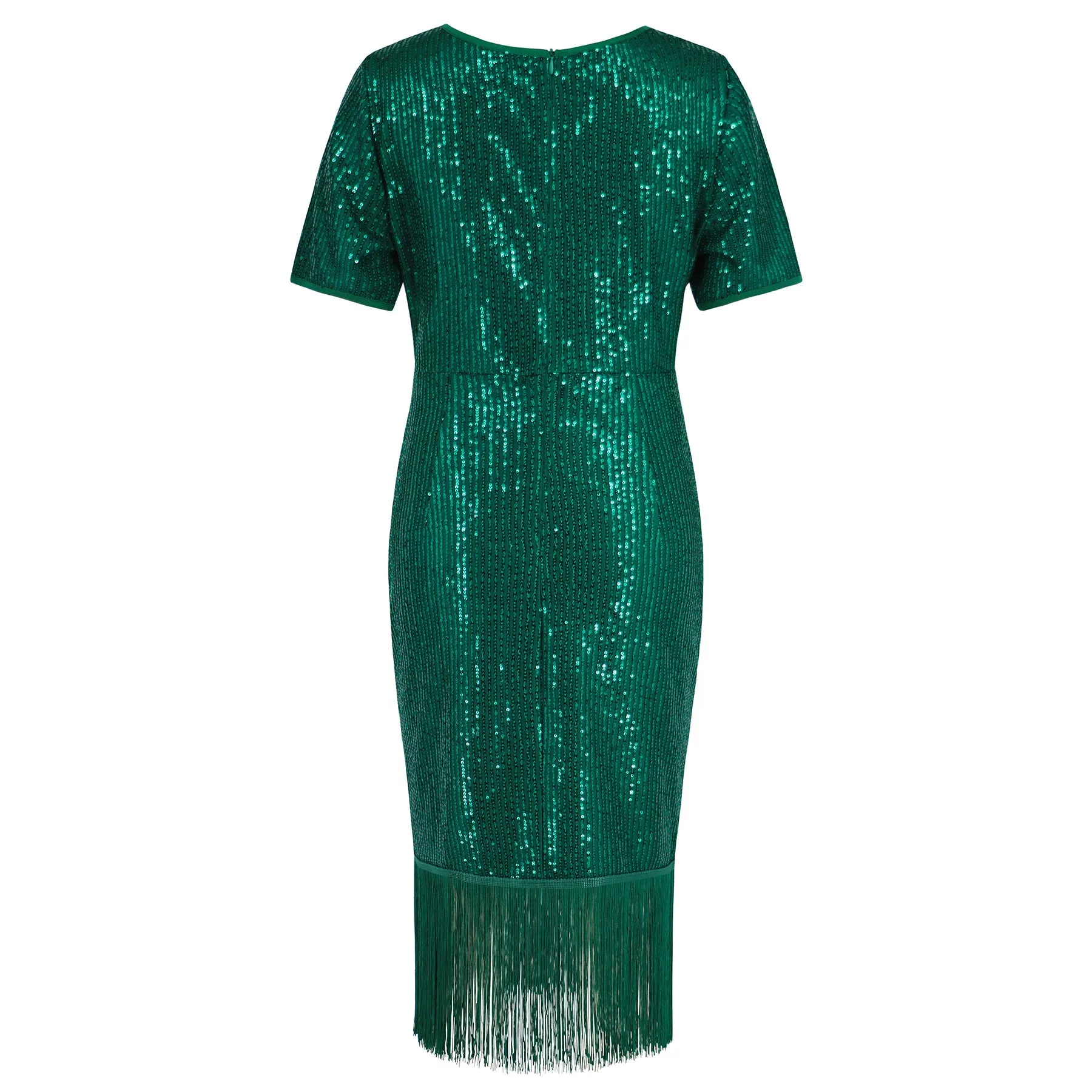 Round Neck Vintage Sequin Tassel Party Midi Dress