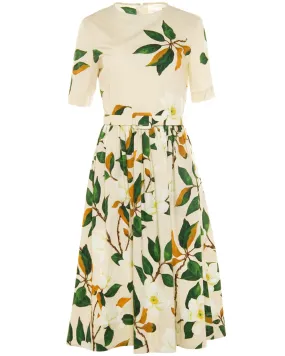 Sand Floral Magnolia Degrade Midi Dress