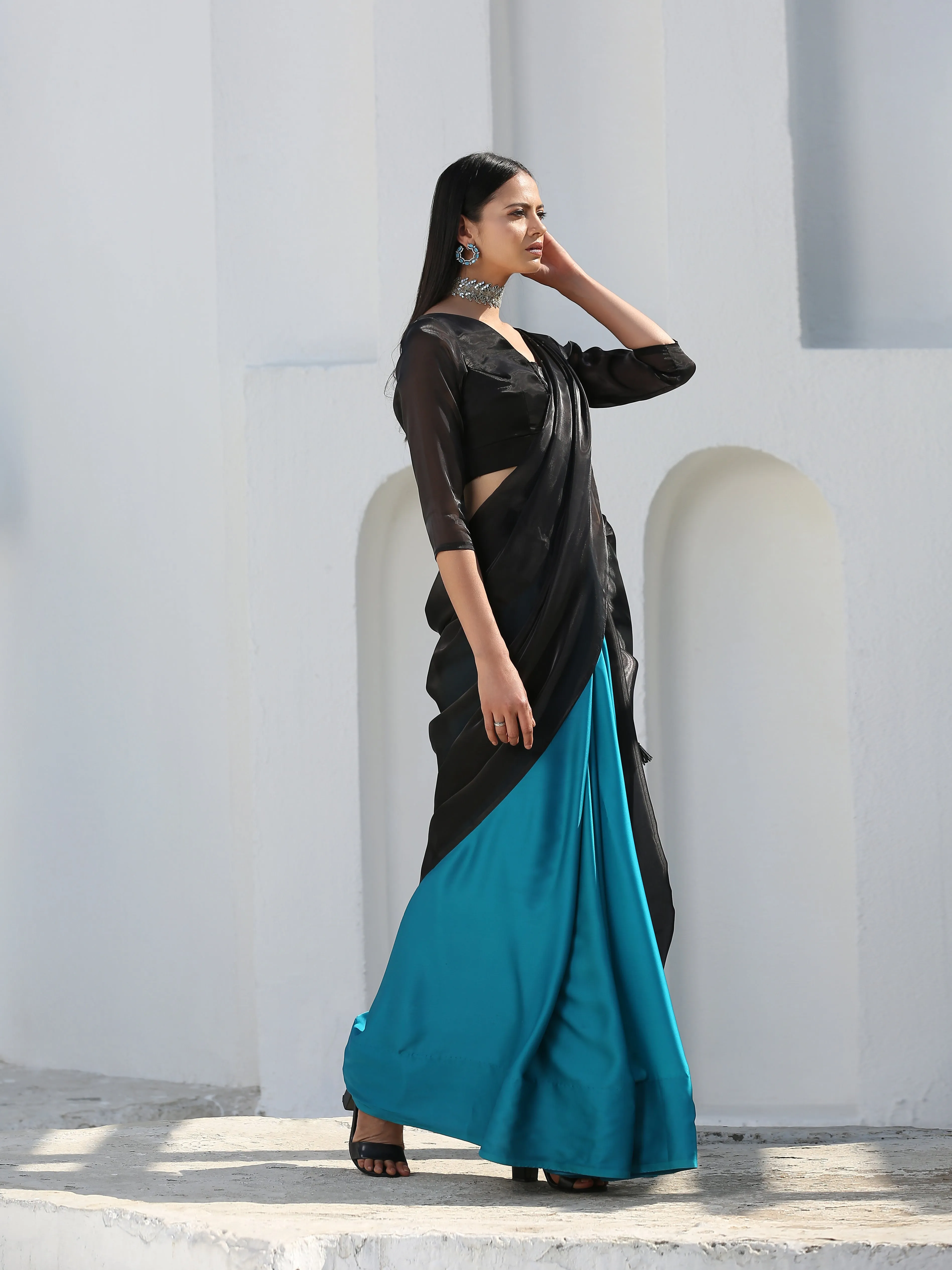 SET | Mystic Blue & Black Saree   Blouse