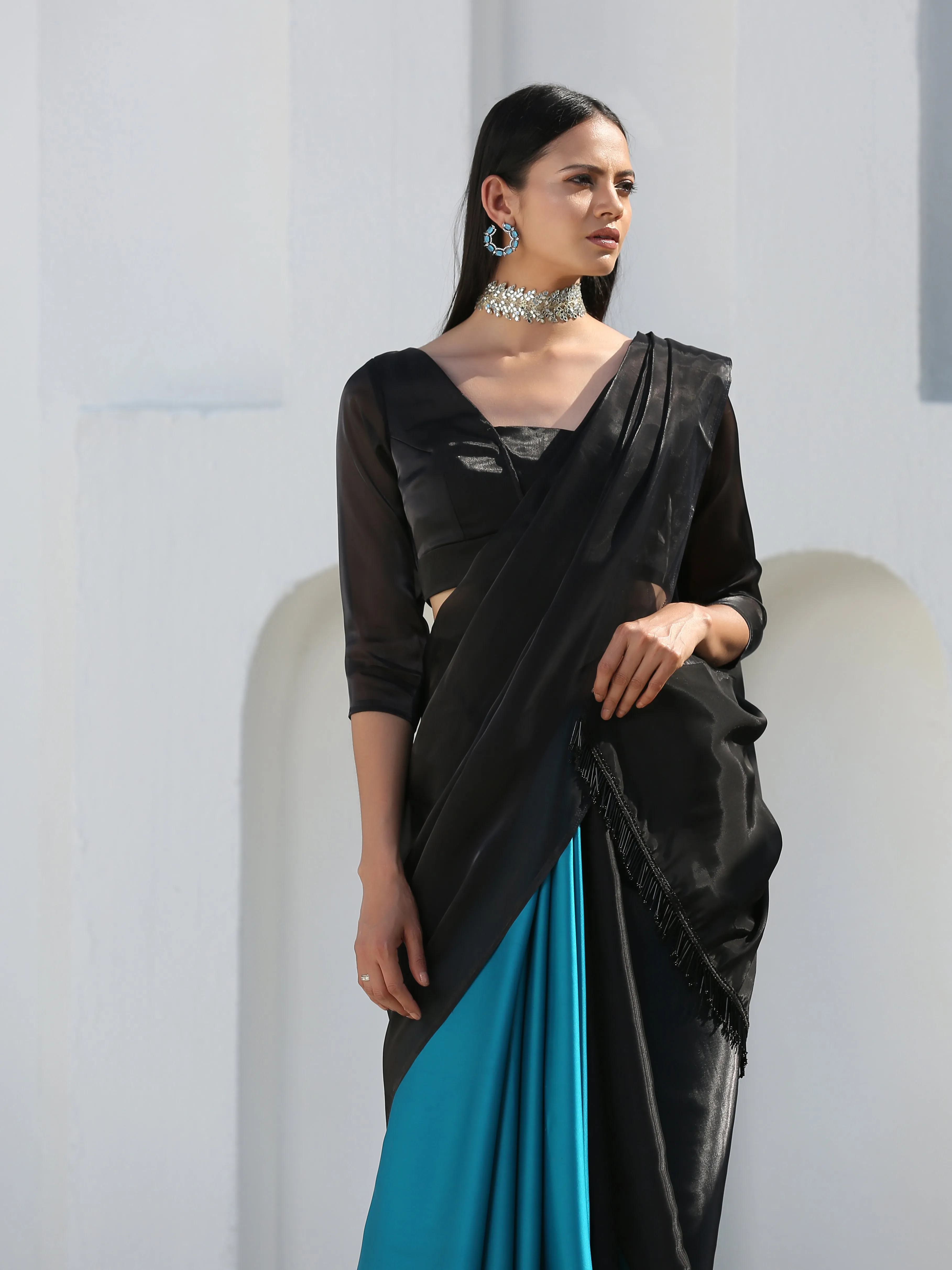 SET | Mystic Blue & Black Saree   Blouse