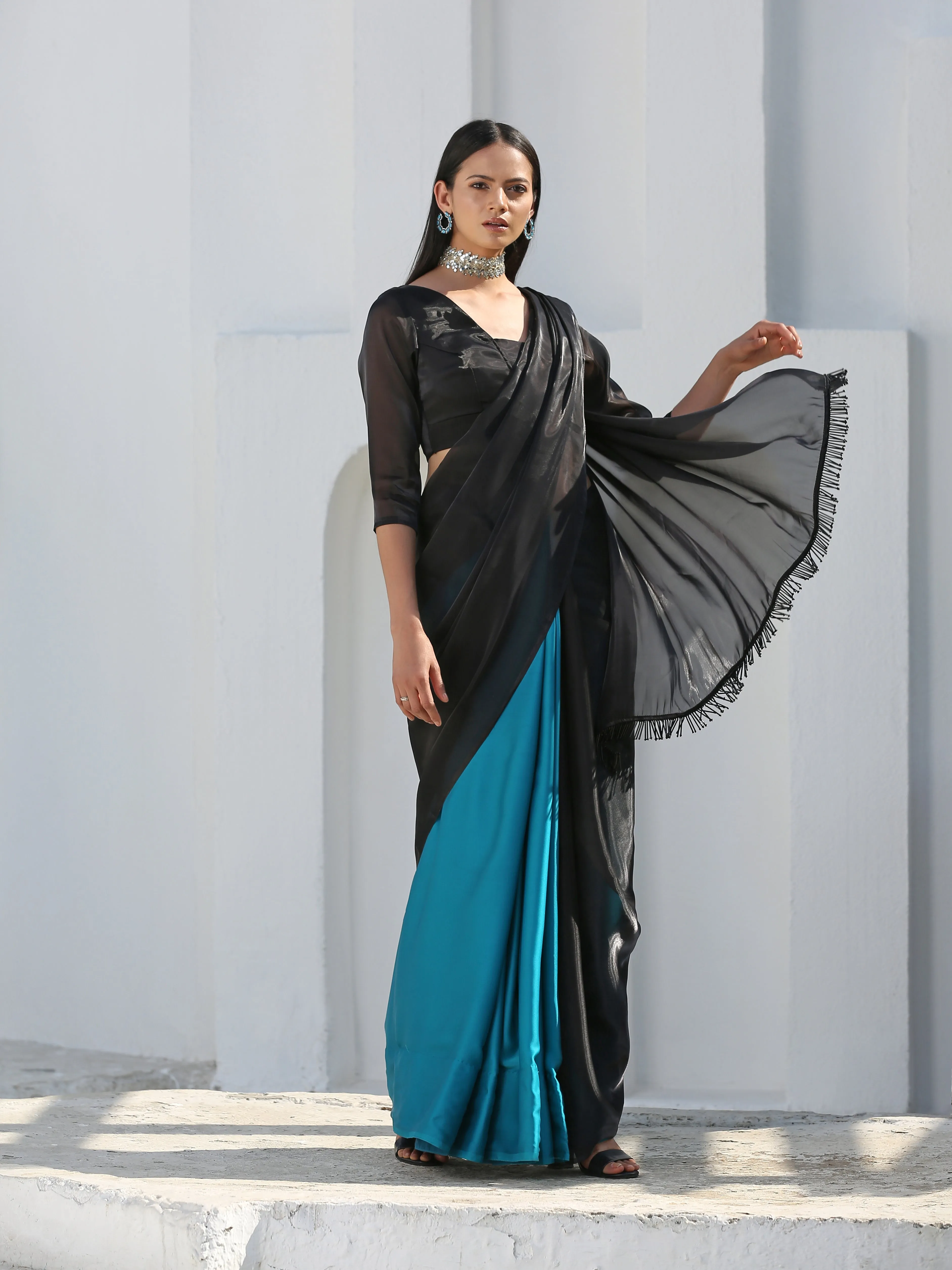 SET | Mystic Blue & Black Saree   Blouse