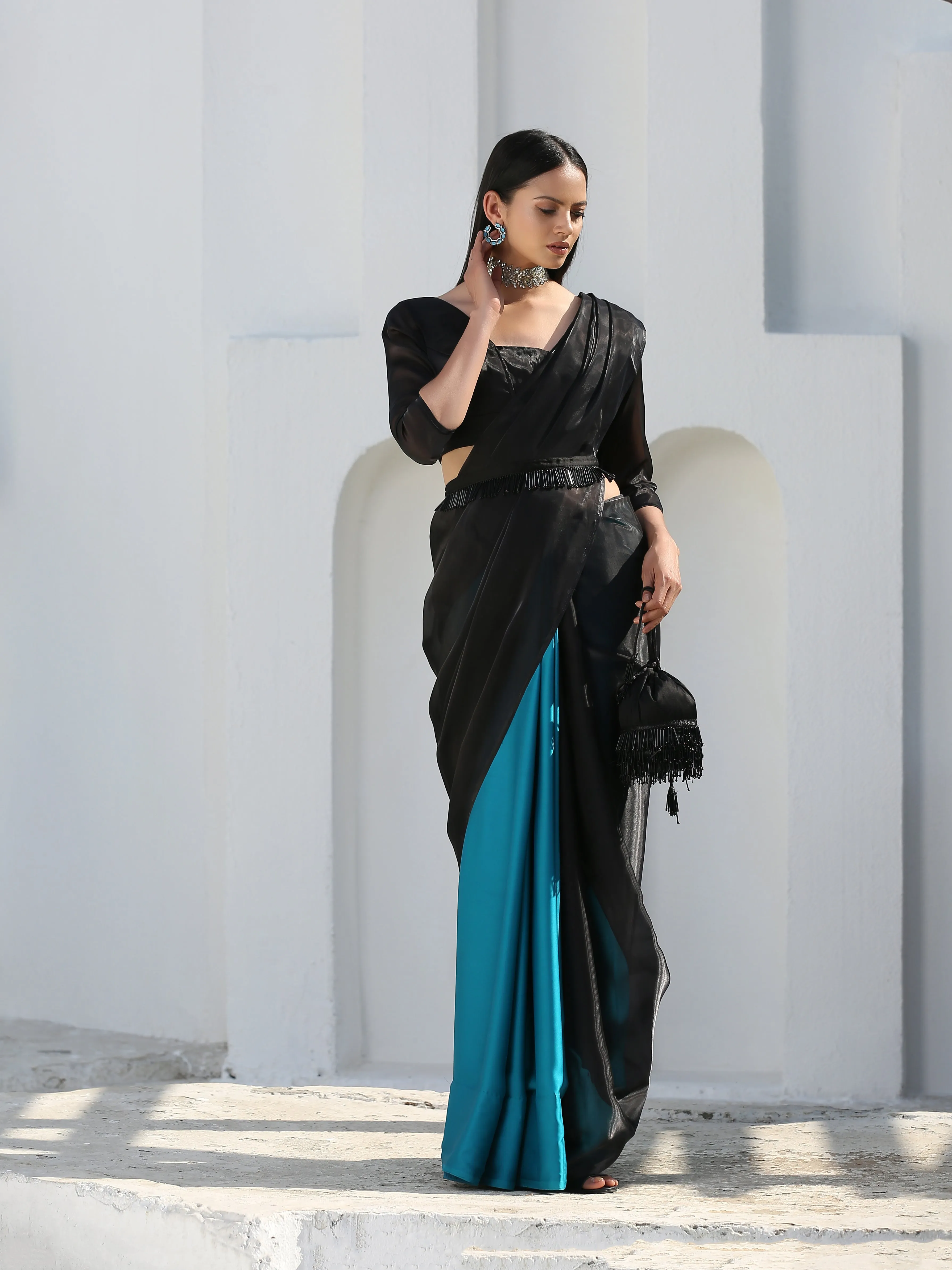 SET | Mystic Blue & Black Saree   Blouse