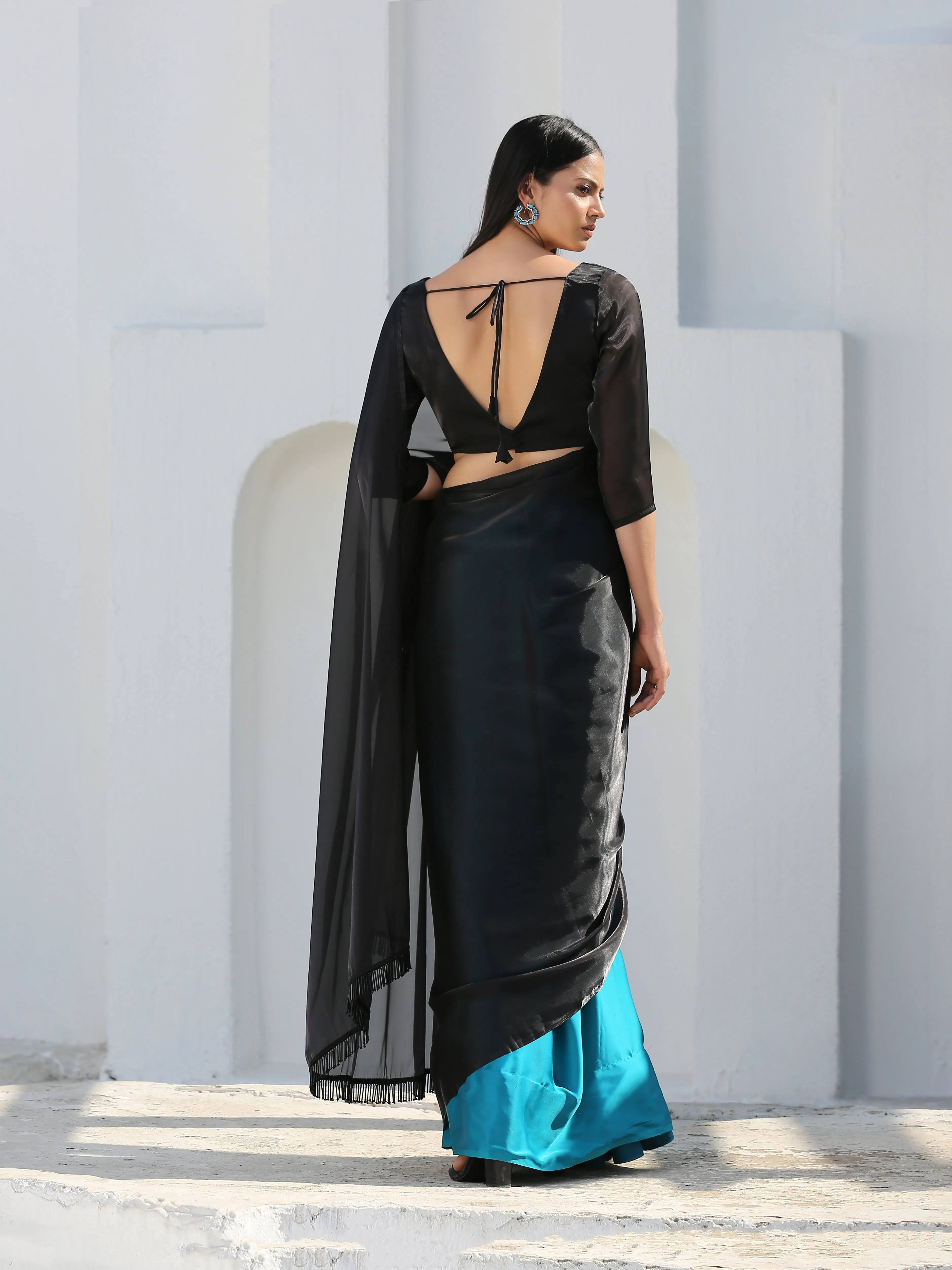 SET | Mystic Blue & Black Saree   Blouse