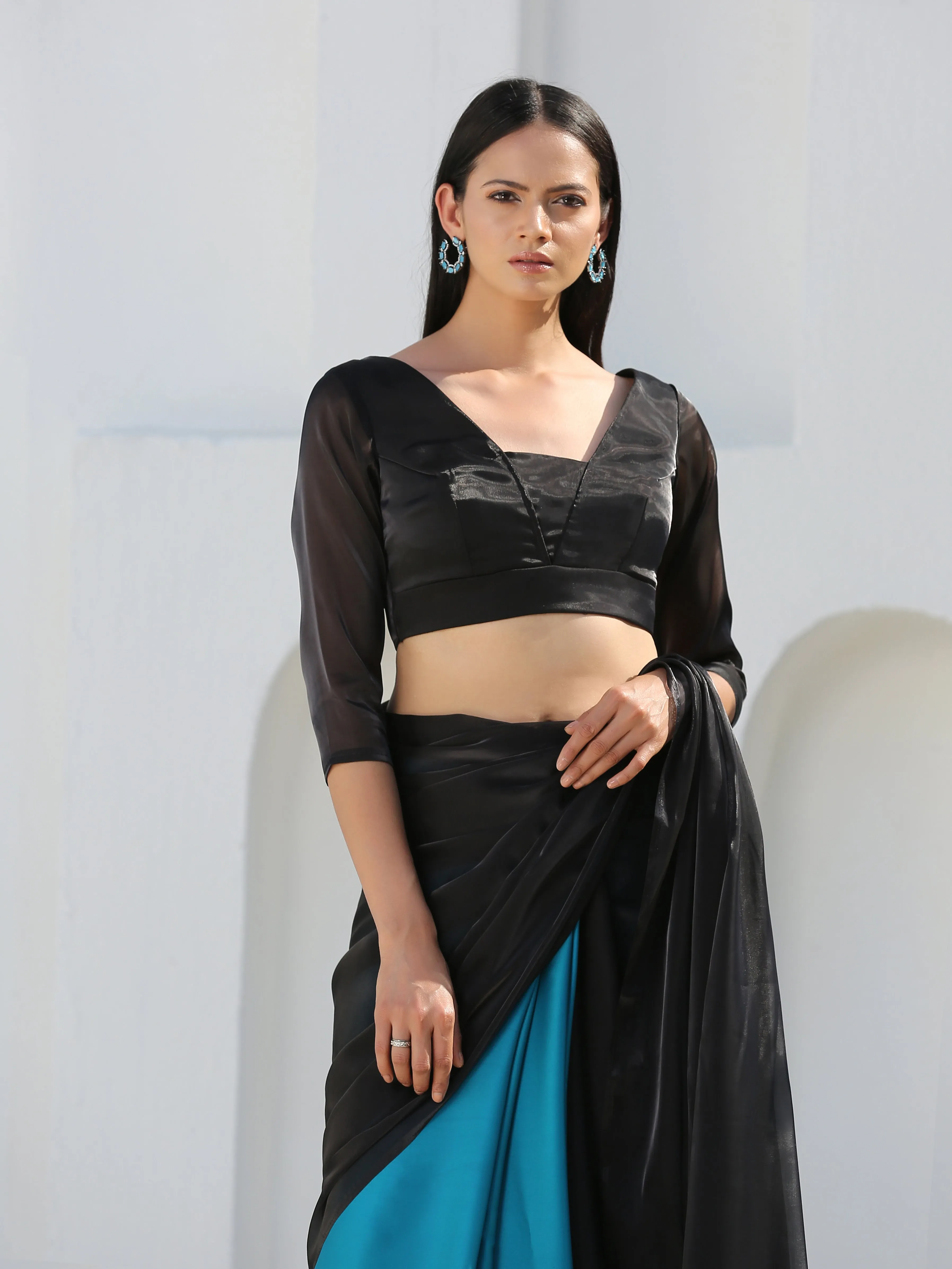 SET | Mystic Blue & Black Saree   Blouse
