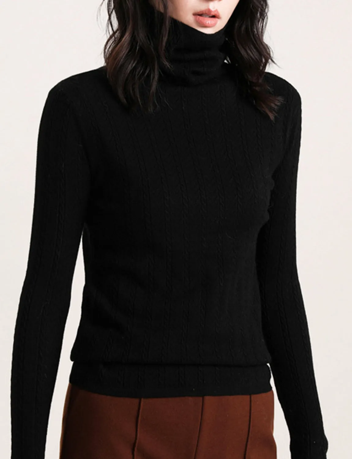 Solid Color Tall neck pullover slim bottom