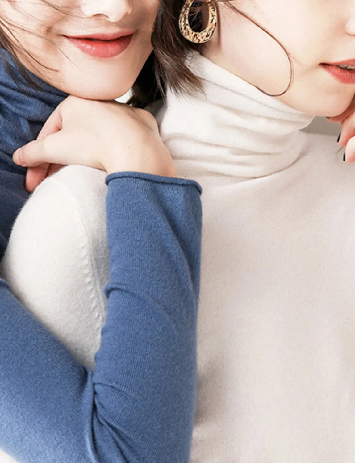 Solid Color Tall neck pullover slim bottom