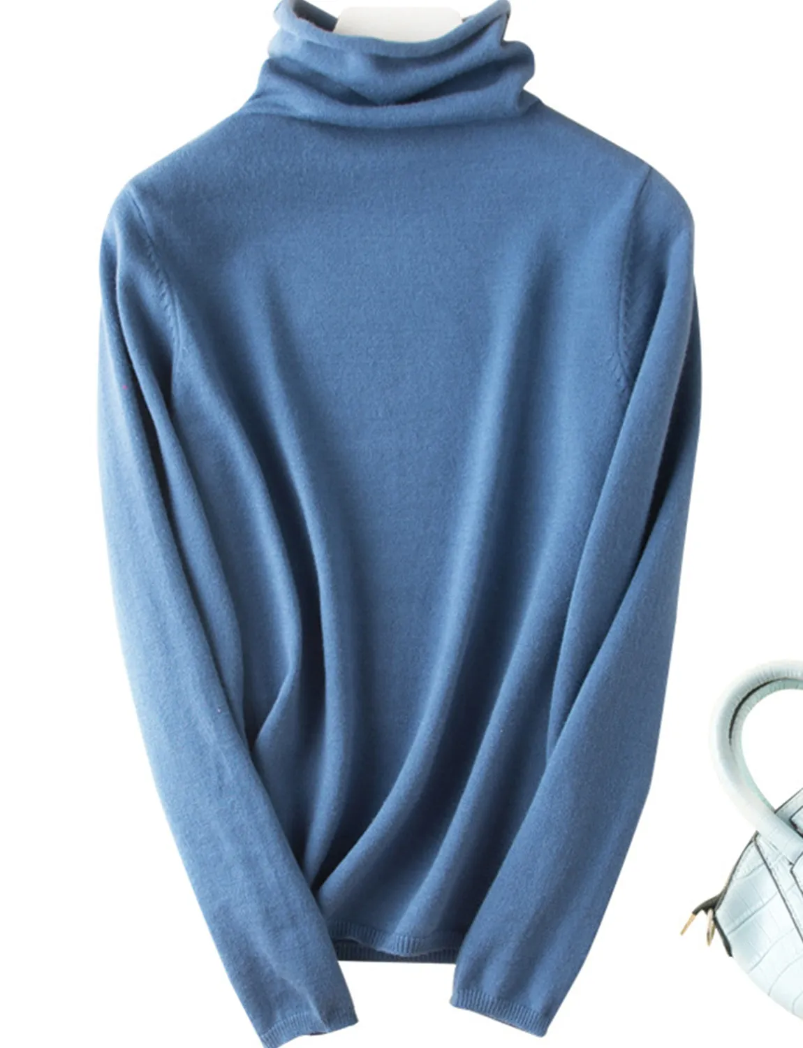 Solid Color Tall neck pullover slim bottom