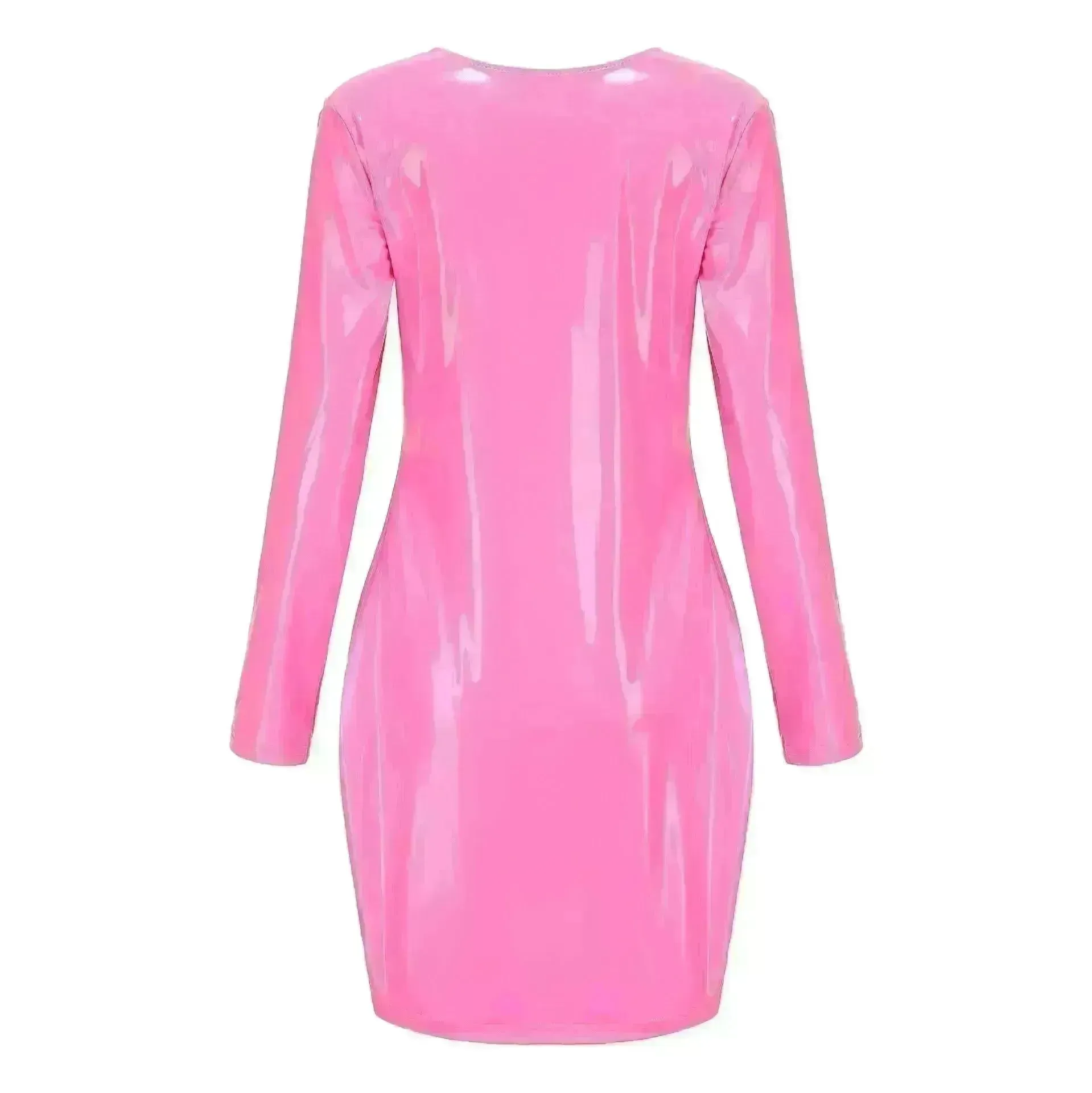 Stylish  Bodycon Leather Mini Dress for Women V-neck Zipper Short Dress Party Dress