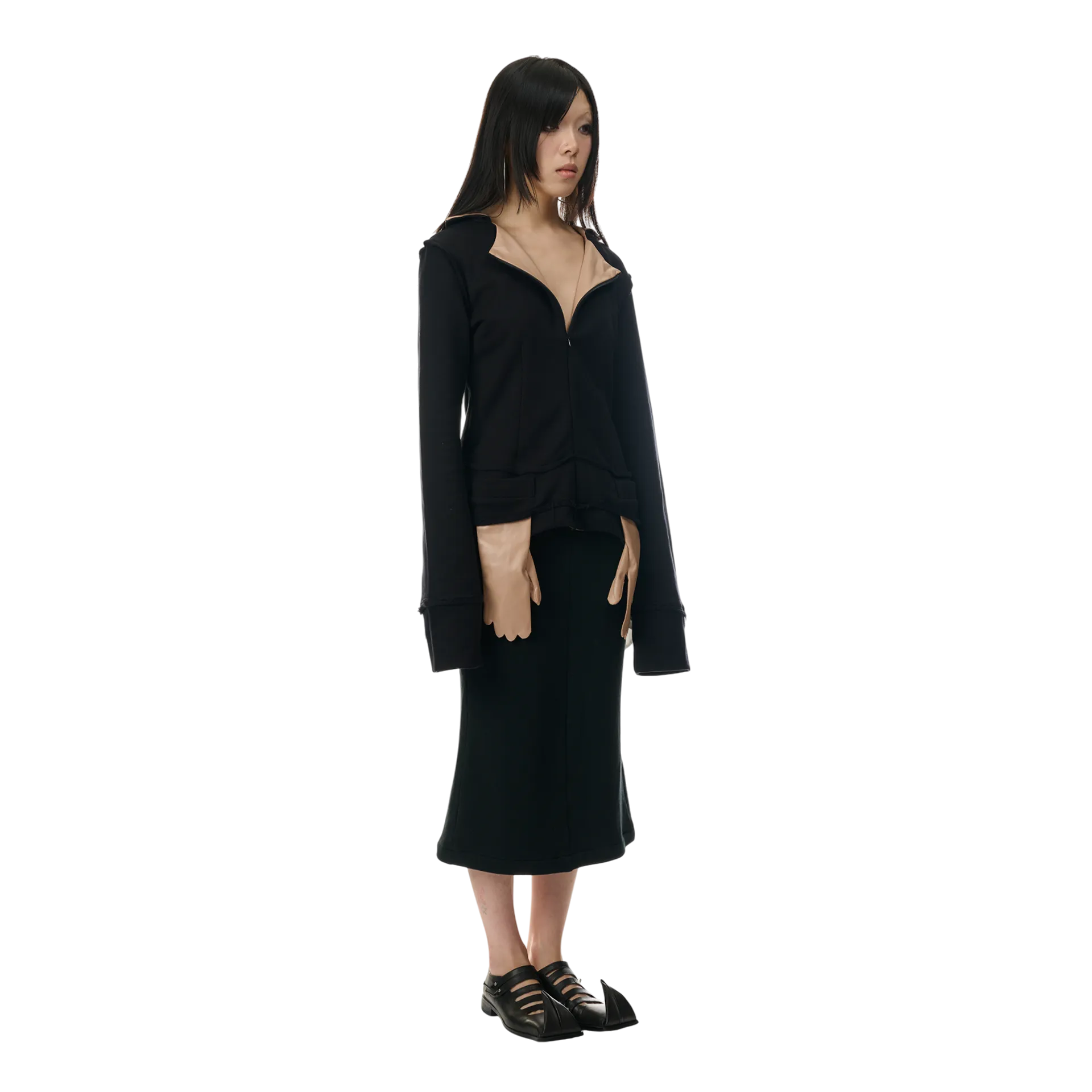 Sweat Blazer with Glove Shaped Pockets in Black