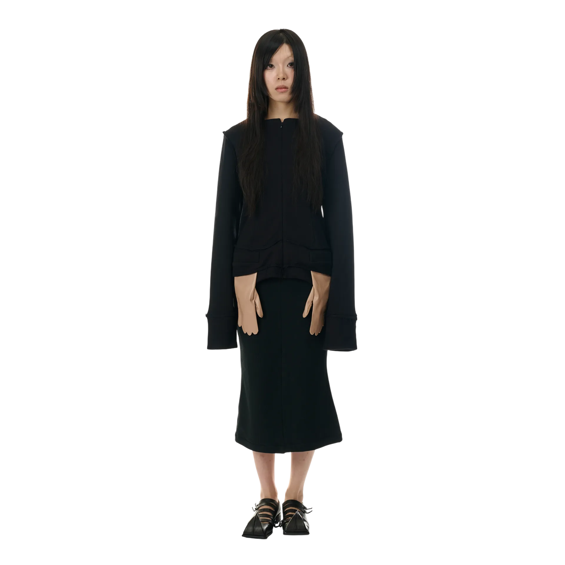 Sweat Blazer with Glove Shaped Pockets in Black