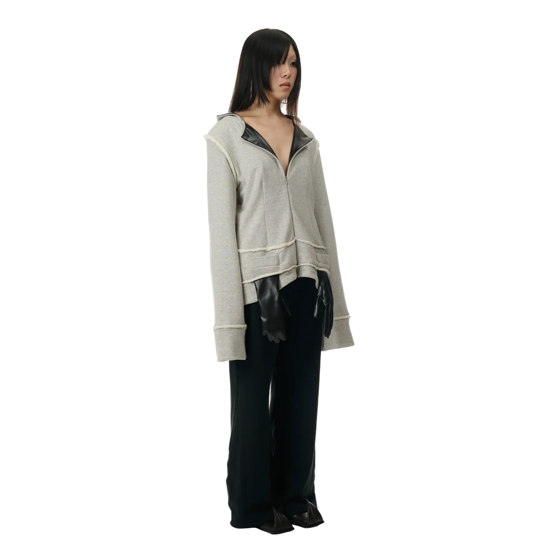 Sweat Blazer with Glove Shaped Pockets in Grey