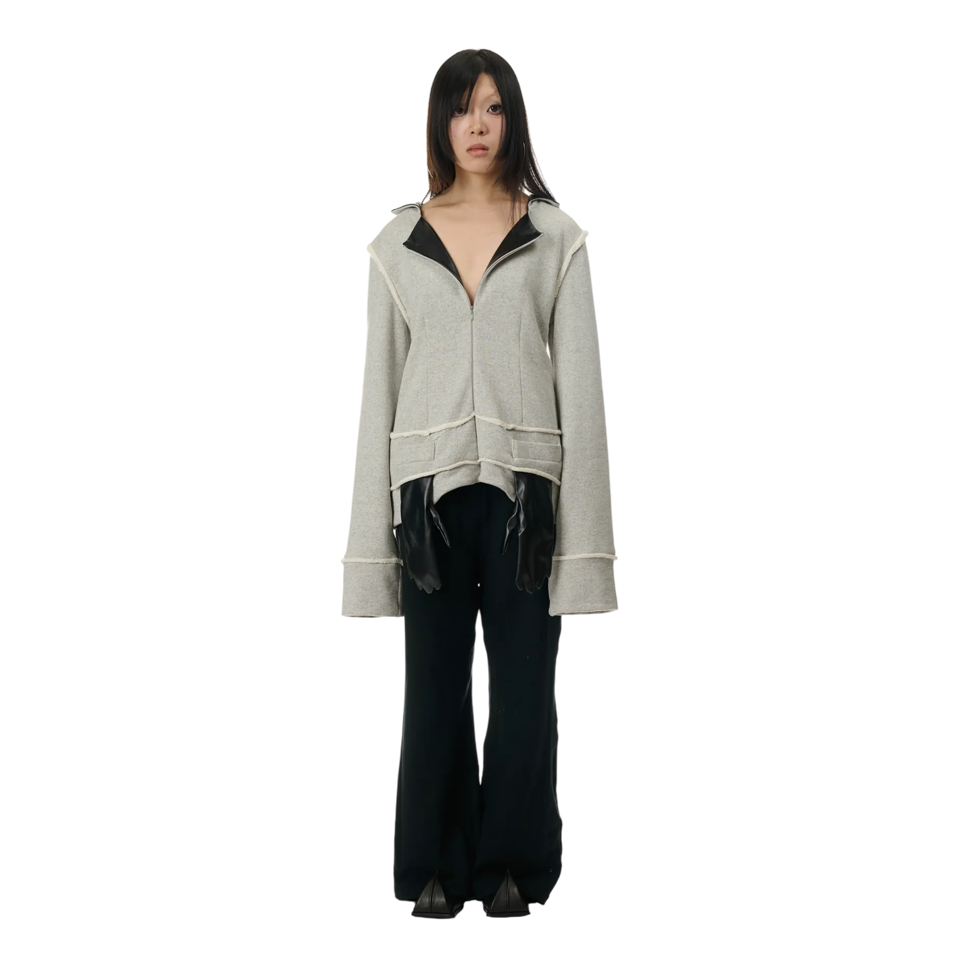 Sweat Blazer with Glove Shaped Pockets in Grey