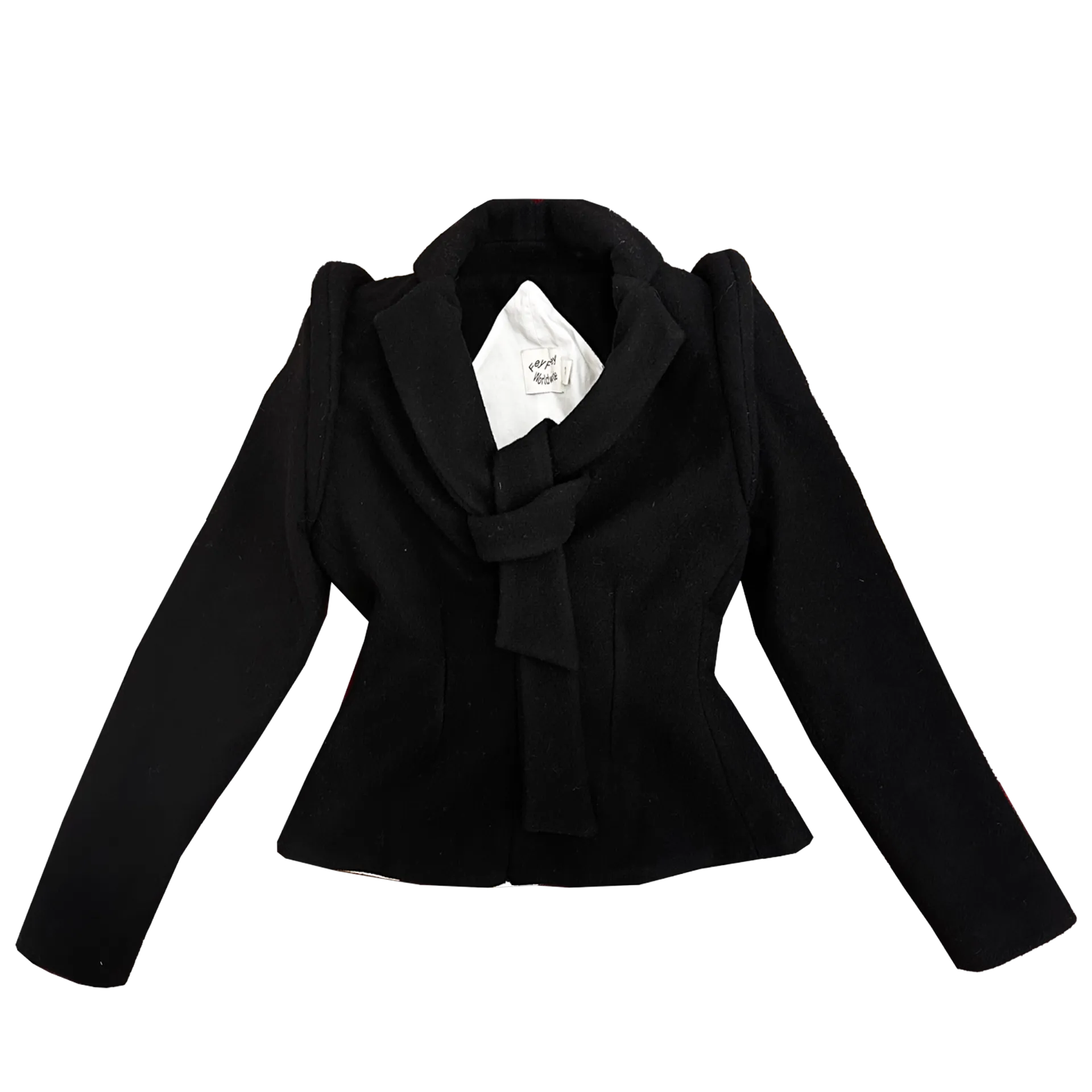 Tie Collar Power Shoulder Blazer in Black