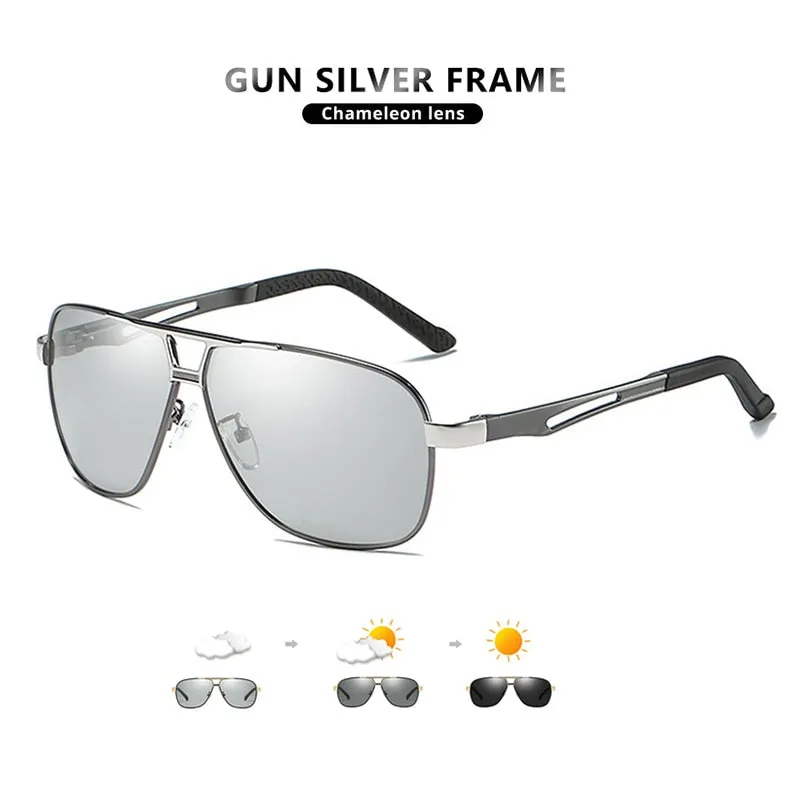 Top Quality Square Retro Photochromic Aluminum Sunglasses Men Polarized Driving Women Sun Glasses For Men Brown