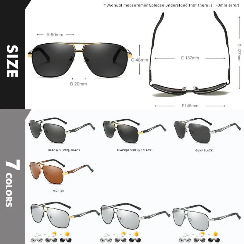 Top Quality Square Retro Photochromic Aluminum Sunglasses Men Polarized Driving Women Sun Glasses For Men Brown