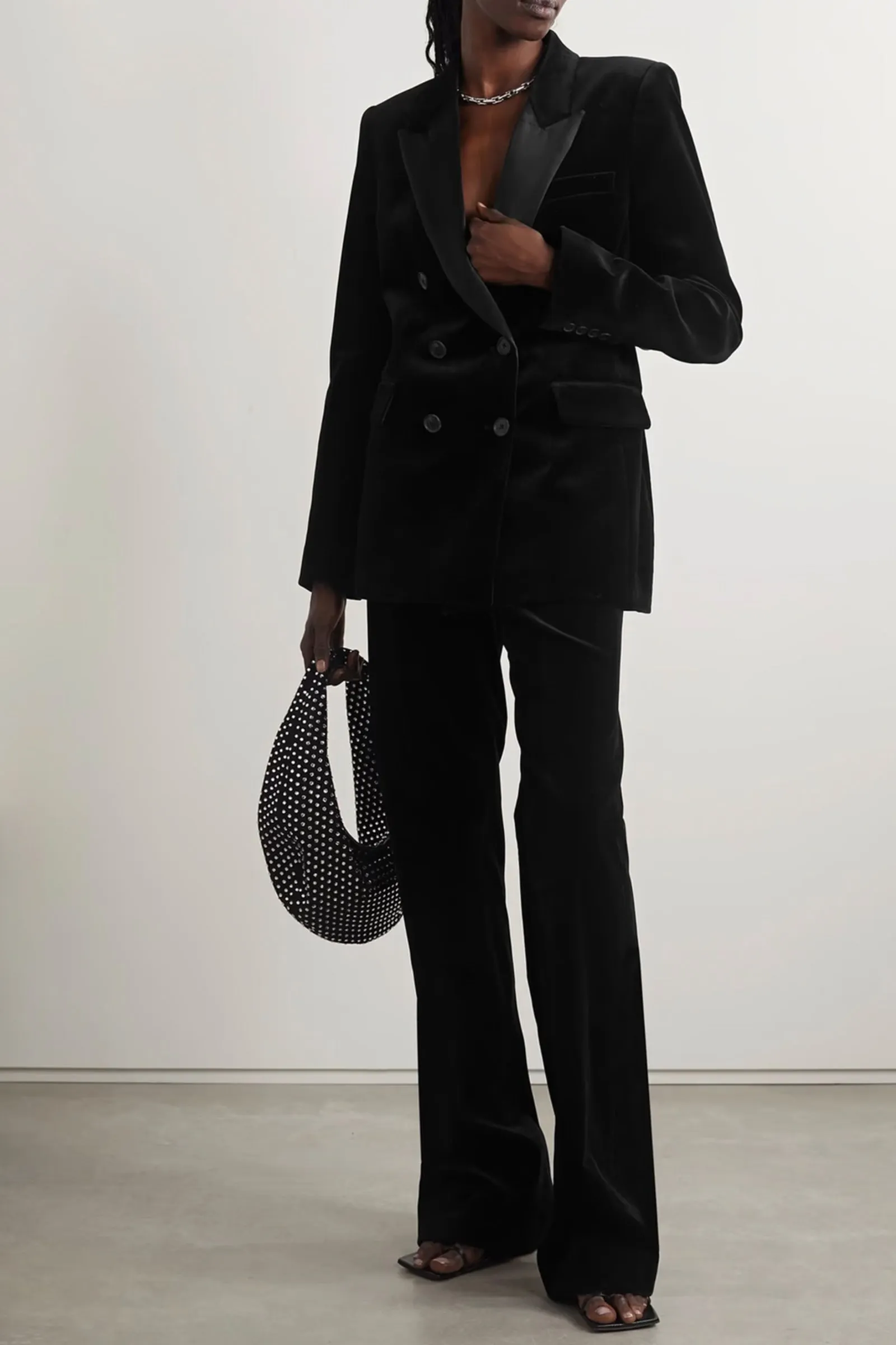Valentine Double-breasted Silk Satin-trimmed Cotton-blend Velvet Blazer