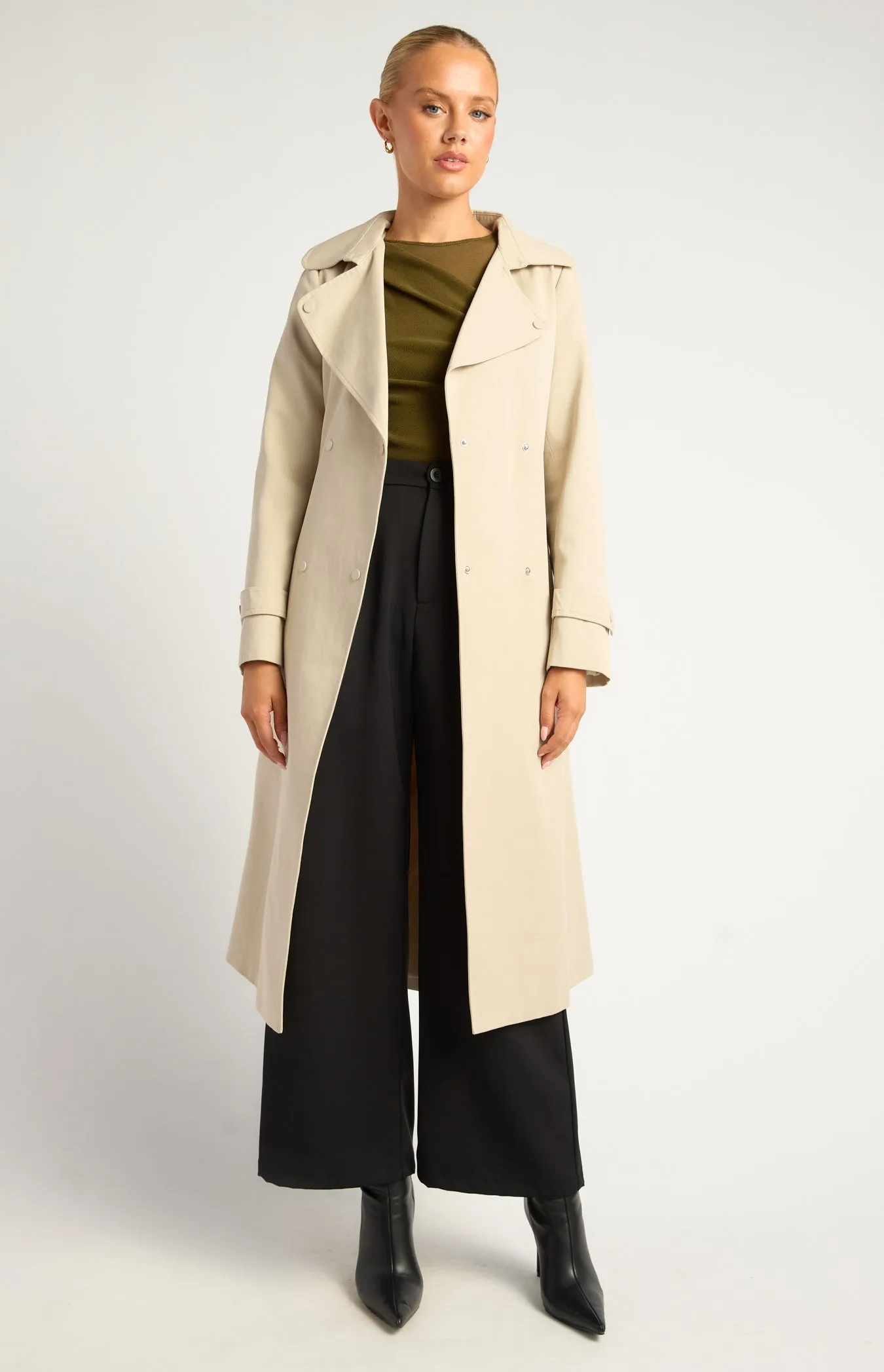 Vesper Snap Button Trench Coat - Bone