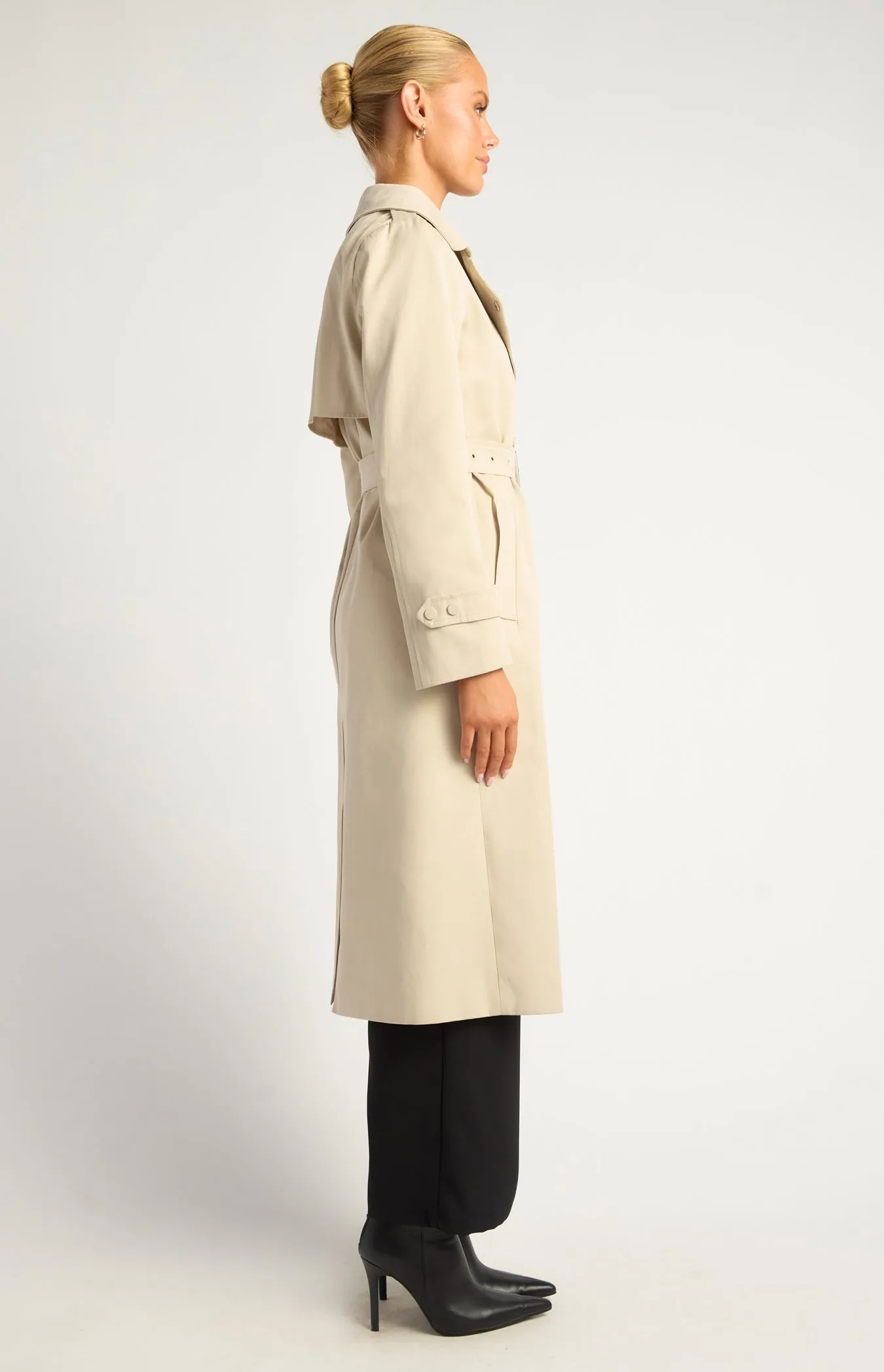 Vesper Snap Button Trench Coat - Bone
